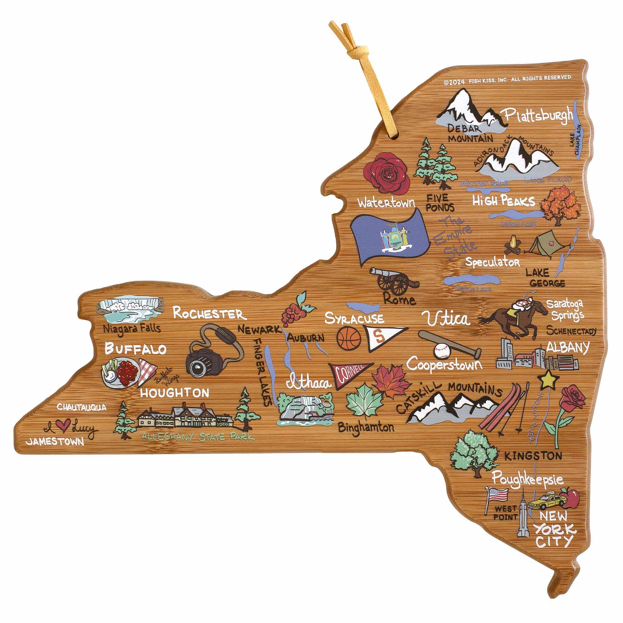 totally-bamboo-new-york-cutting-board-with-fish-kiss-artwork-state-shaped-bamboo image 1