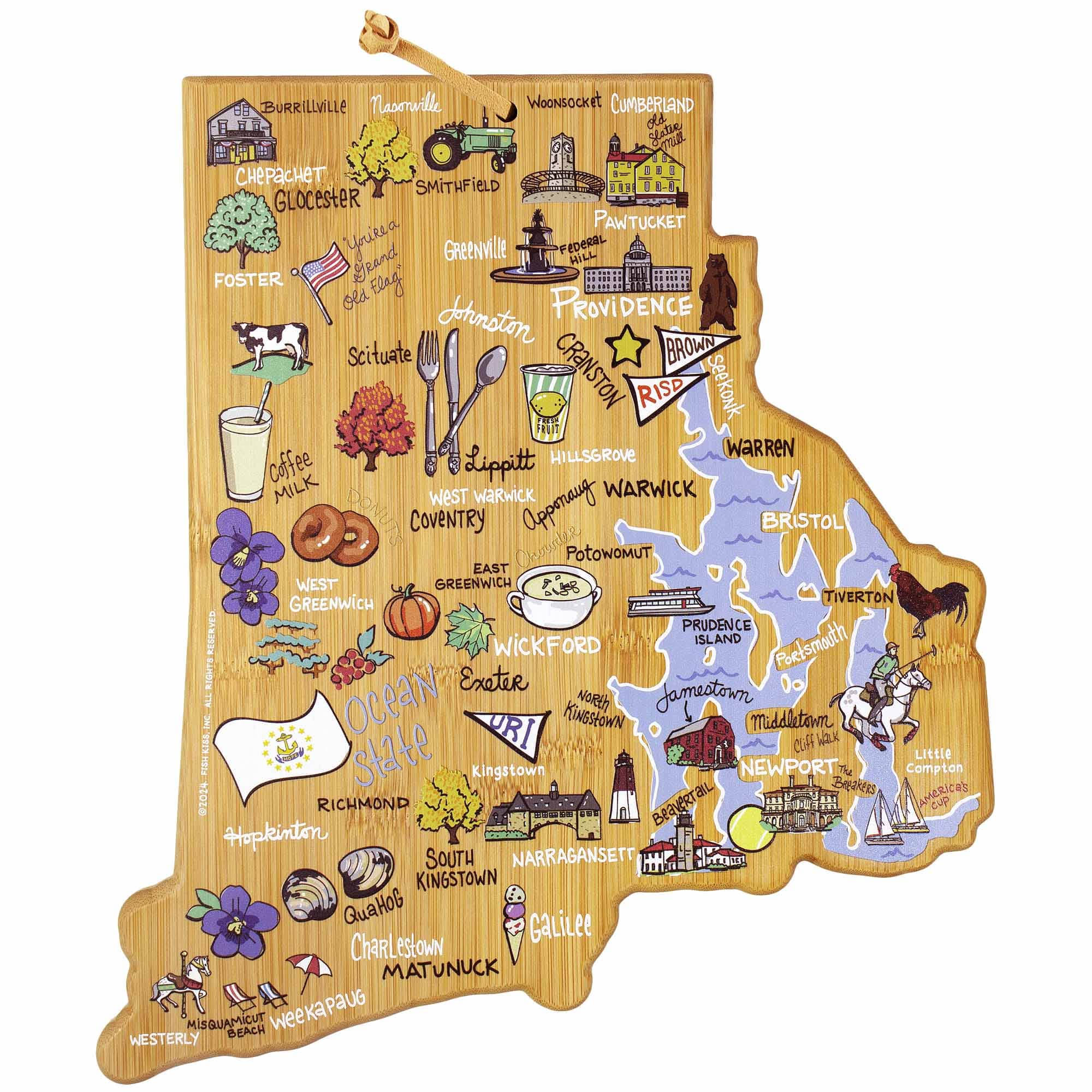 totally-bamboo-rhode-island-state-shaped-cutting-board-with-artwork-by-fish-kiss image 1