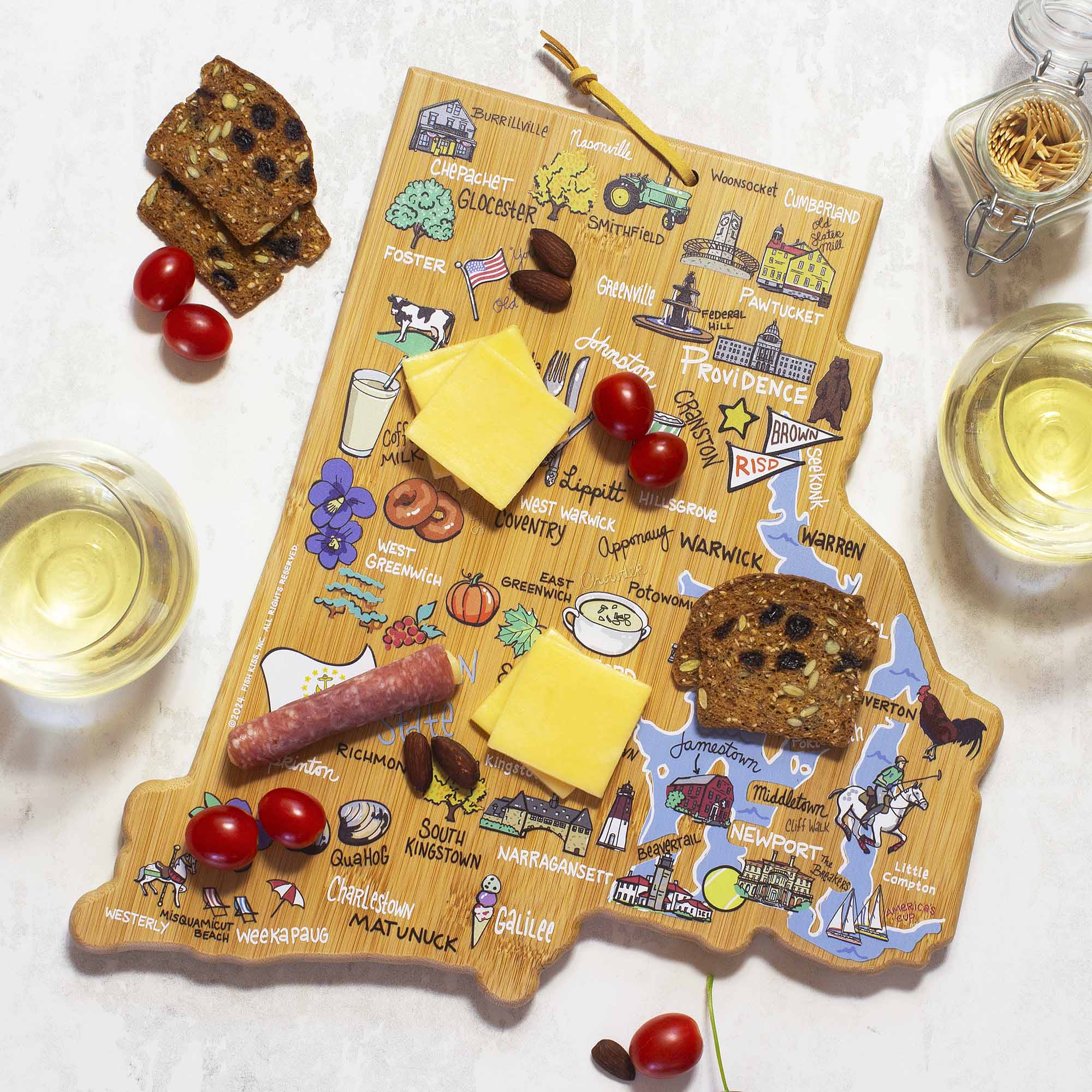 totally-bamboo-rhode-island-state-shaped-cutting-board-with-artwork-by-fish-kiss image 2