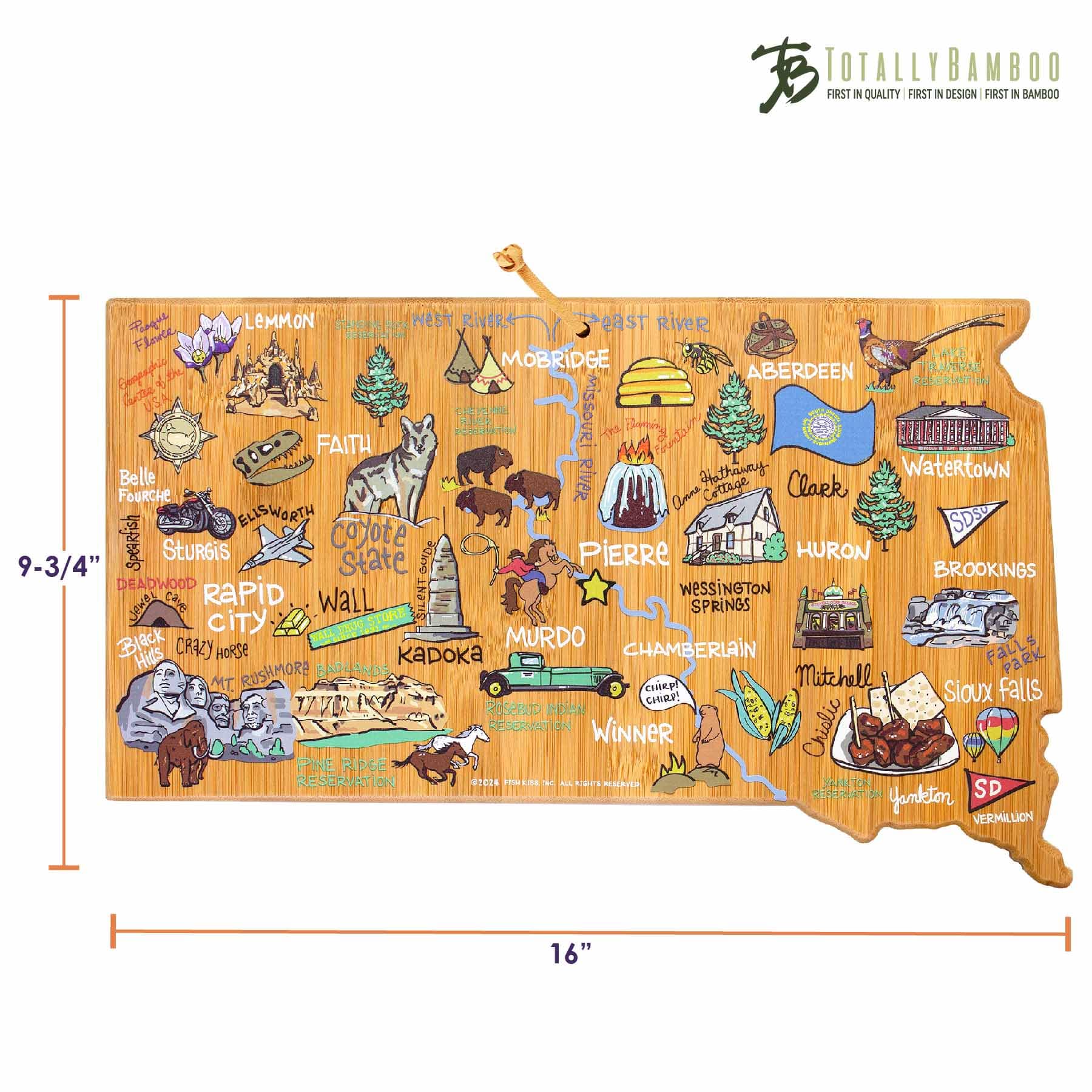 totally-bamboo-south-dakota-state-shaped-bamboo-cutting-serving-board-with-fish- image 7