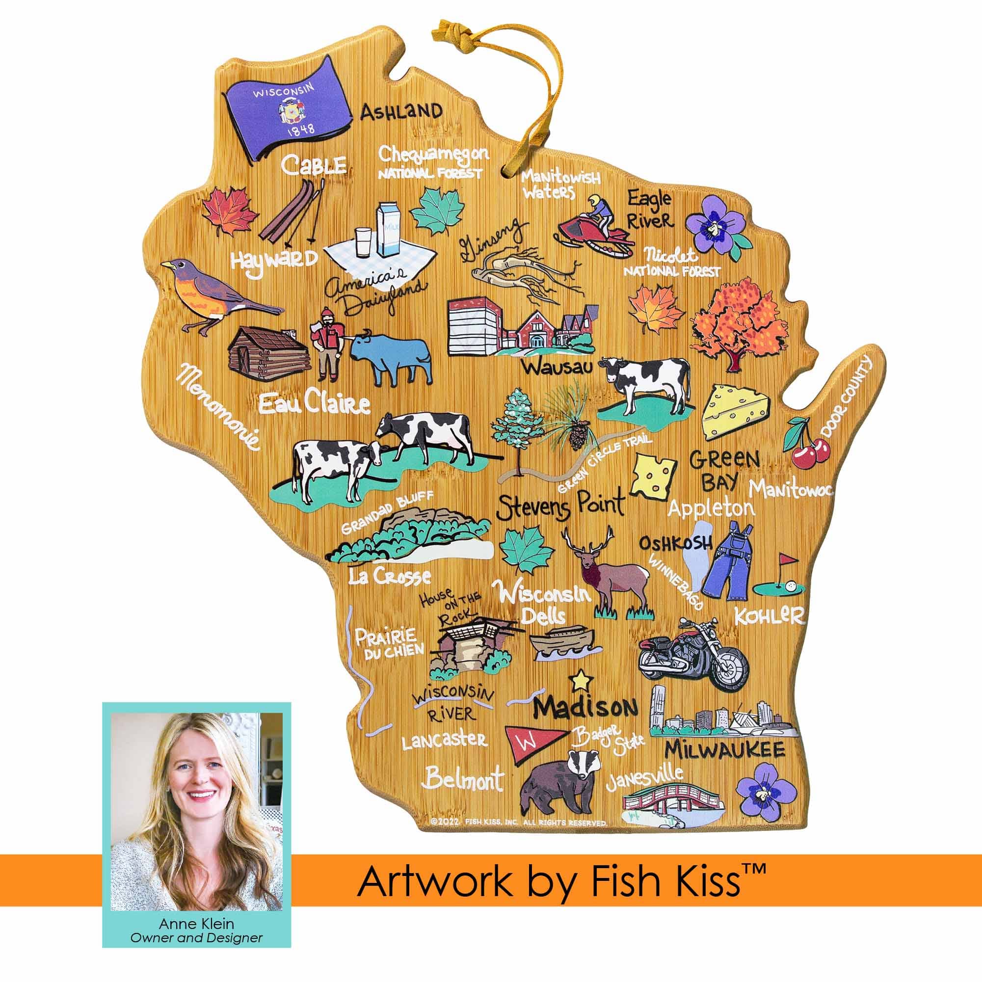 totally-bamboo-wisconsin-state-shaped-cutting-board-with-fish-kiss-artwork-food- image 7