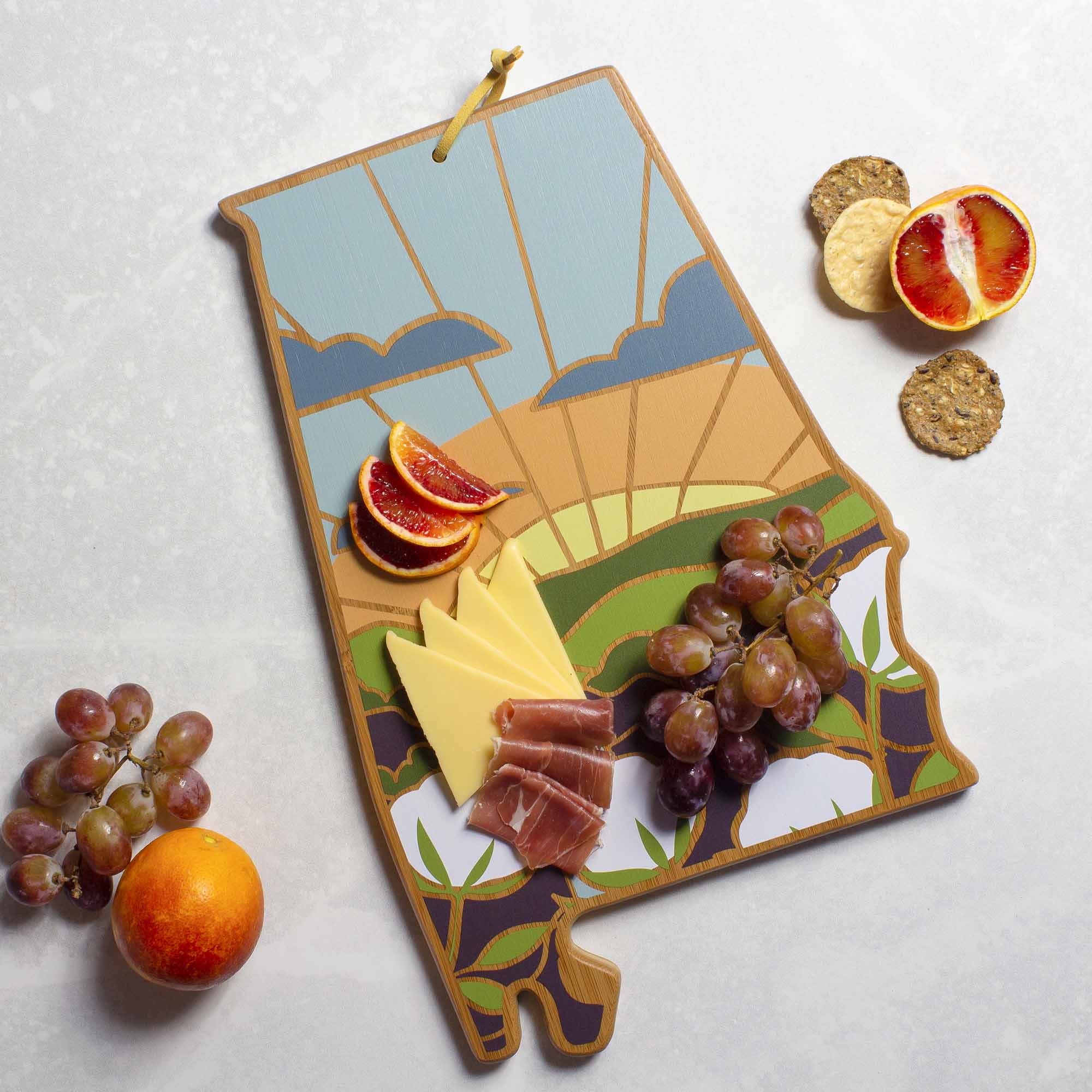 totally-bamboo-alabama-cutting-board-with-artwork-by-summer-stokes-state-shaped- image 2