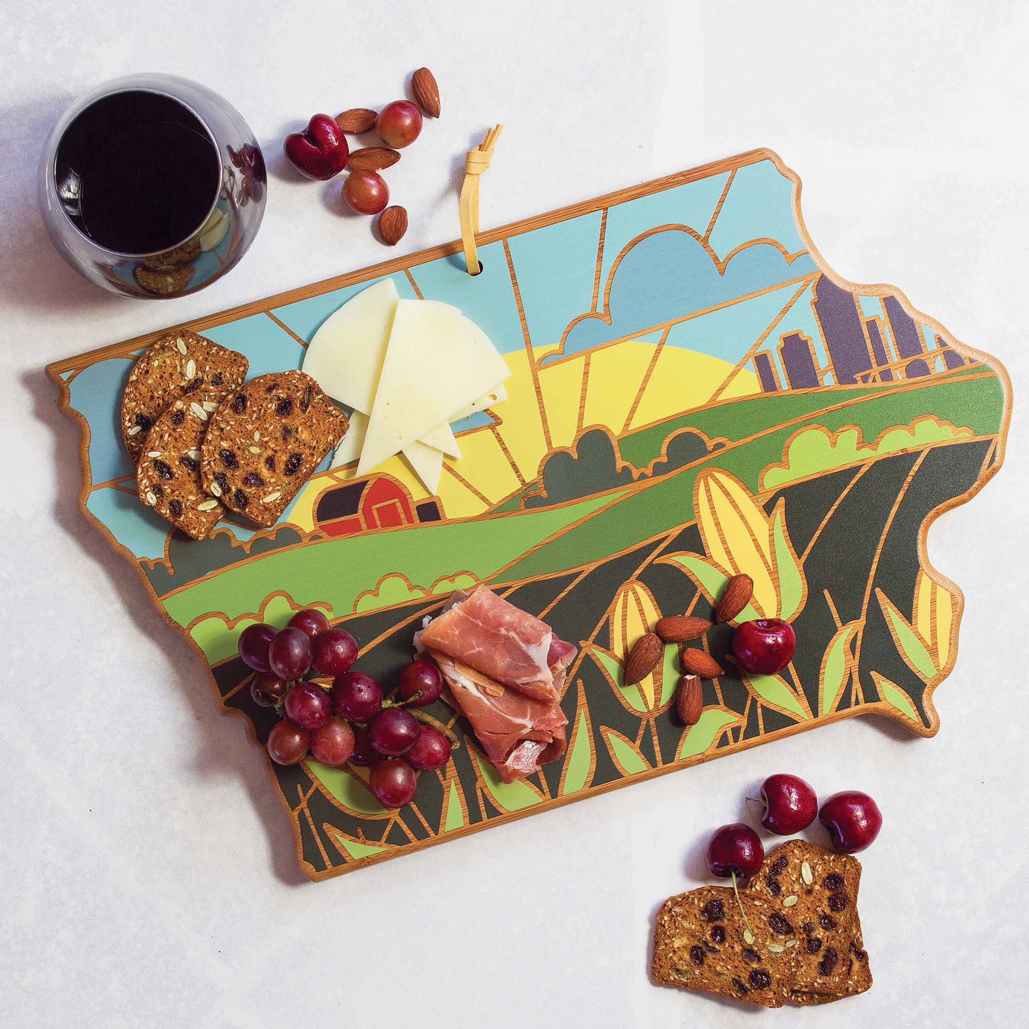 totally-bamboo-iowa-state-shaped-cutting-board-with-summer-stokes-artwork image 2