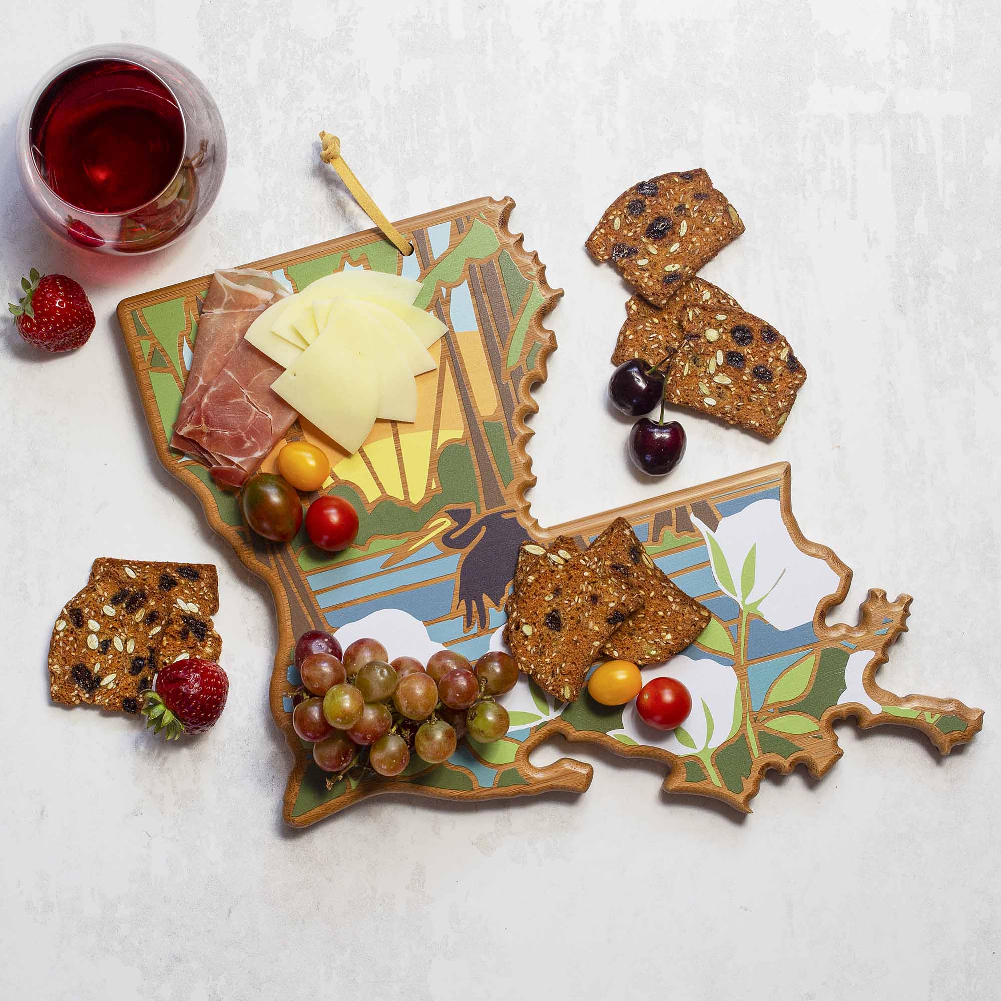 totally-bamboo-louisiana-state-shaped-cutting-board-with-summer-stokes-artwork-b image 2