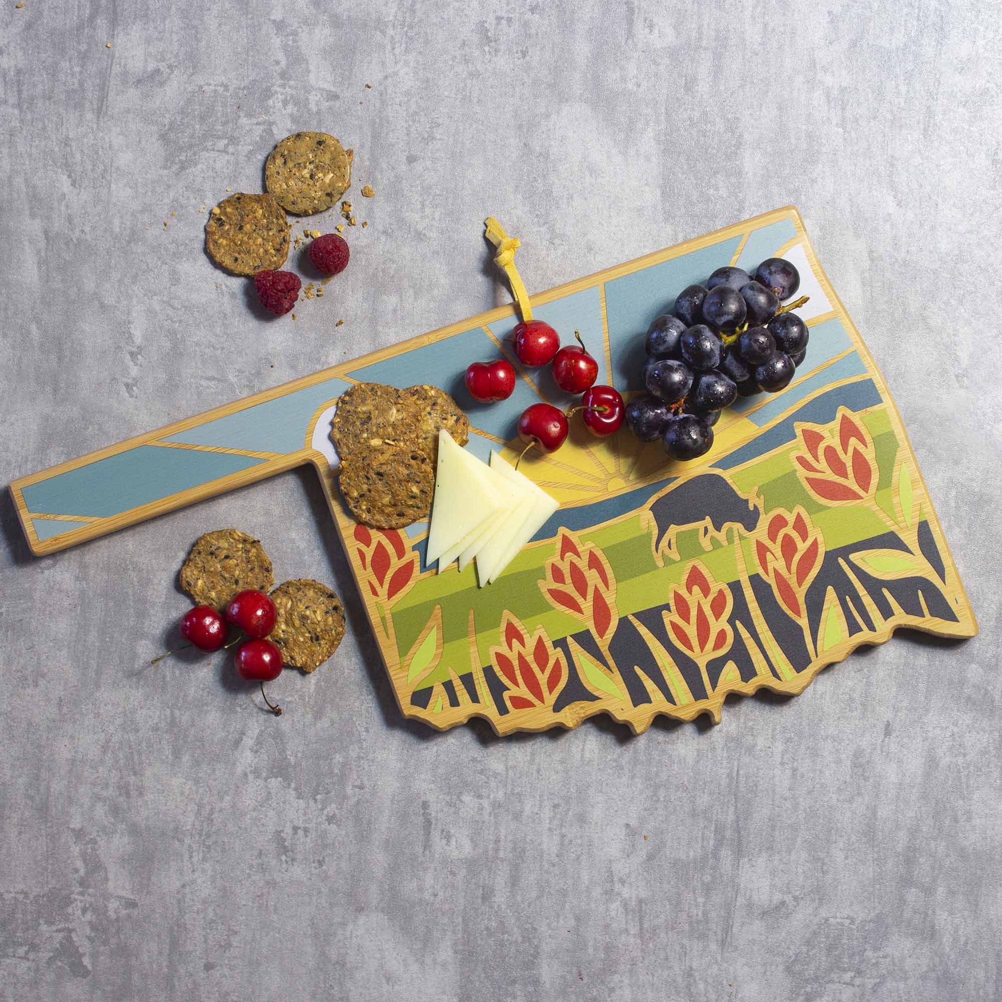 totally-bamboo-oklahoma-state-shaped-cutting-board-with-artwork-by-summer-stokes image 2