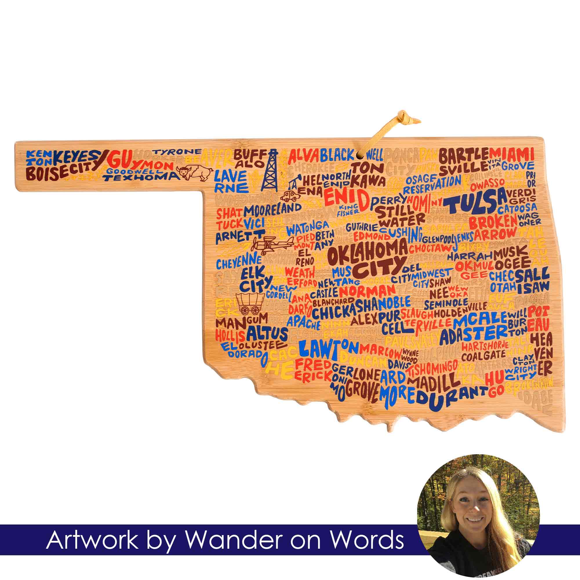 totally-bamboo-oklahoma-state-shaped-cutting-board-with-wander-on-words-artwork image 7