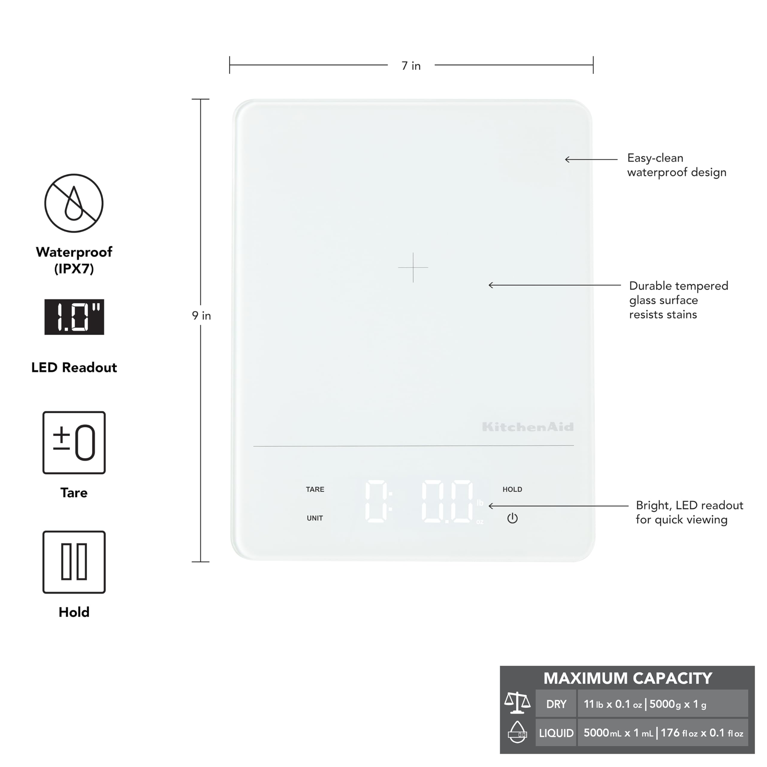 kitchenaid-kq913-digital-waterproof-ipx7-kitchen-and-food-scale-11-lb-capacity-w image 2