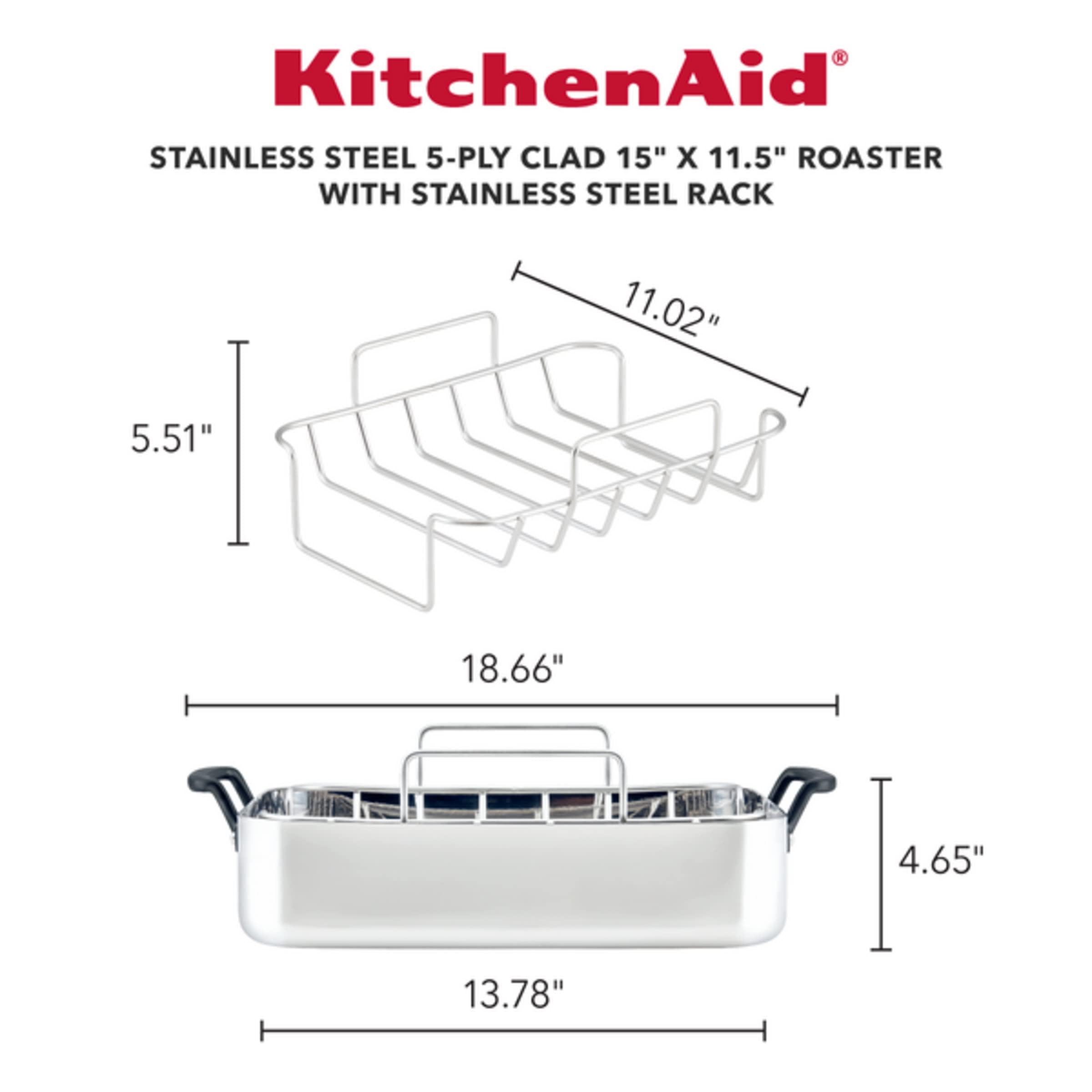 kitchenaid-5-ply-clad-stainless-steel-roaster-with-removable-rack-15-x-11-5-poli image 2
