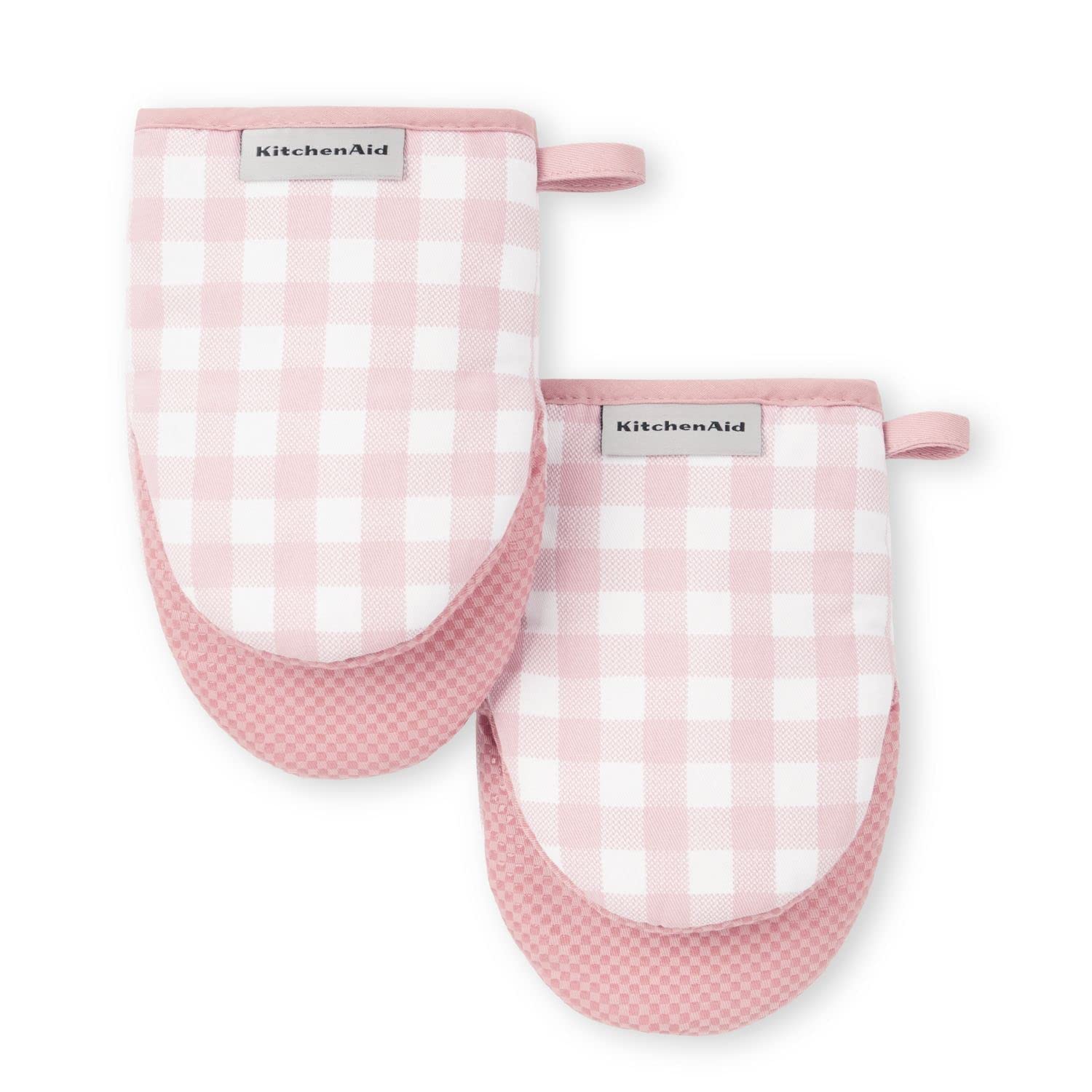 kitchenaid-gingham-mini-oven-mitt-2-pack-set-dried-rose-5-5-x8 image 1