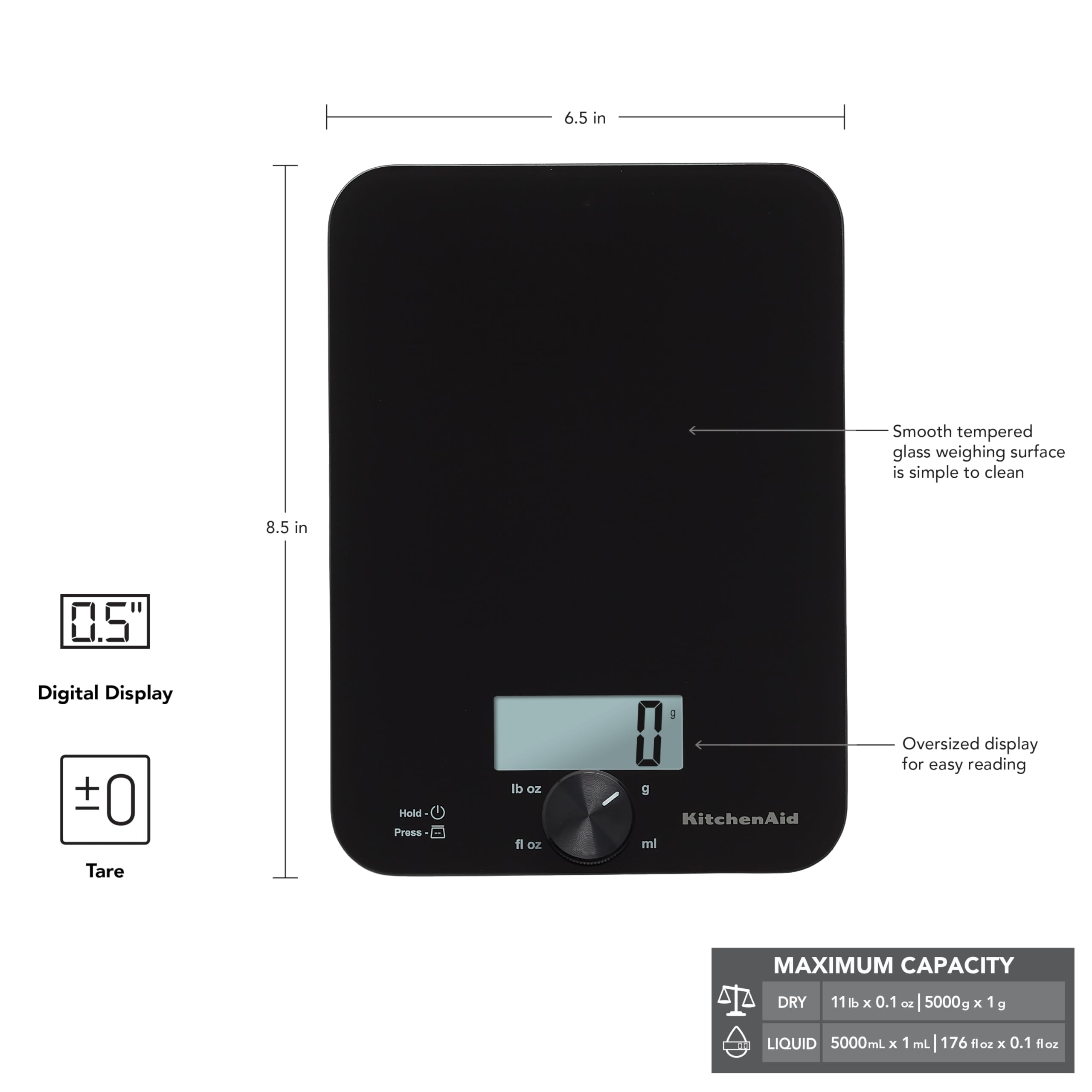 kitchenaid-kq914ba-digital-glass-top-kitchen-and-food-scale-11-lb-capacity-black image 2