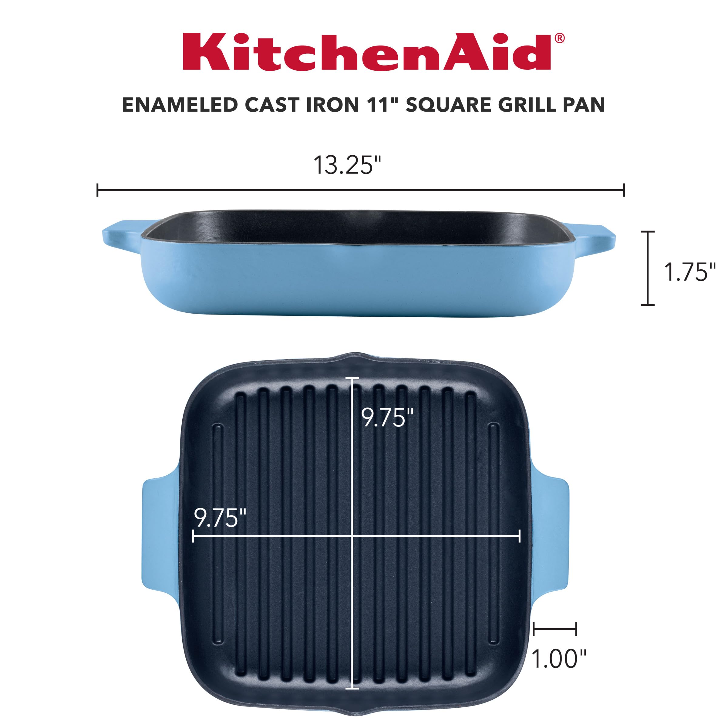 kitchenaid-enameled-cast-iron-square-grill-and-roasting-pan-11-inch-blue-velvet image 2
