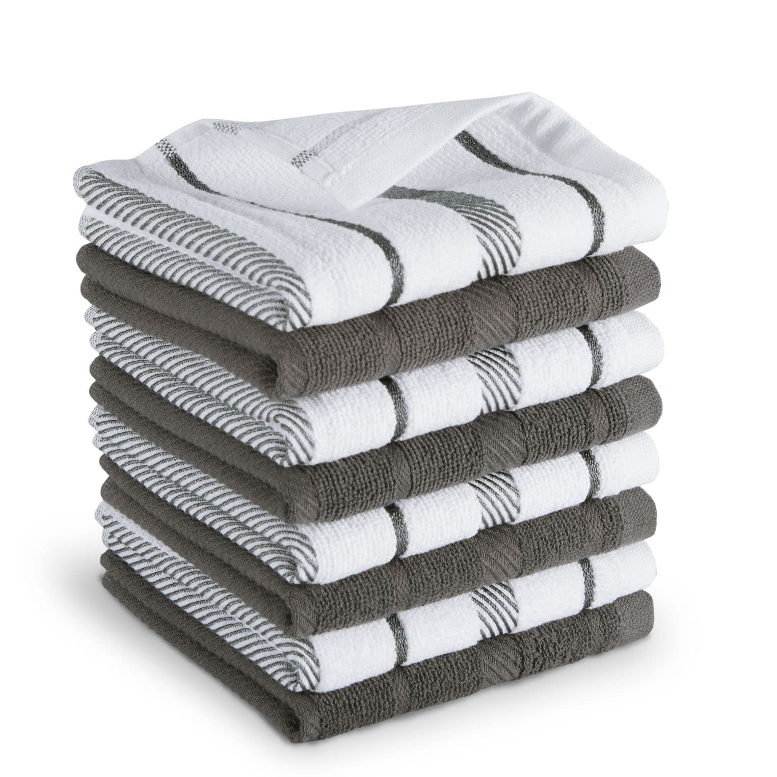 kitchenaid-albany-dishcloth-8-piece-set-charcoal-grey-white-12-x12 image 1