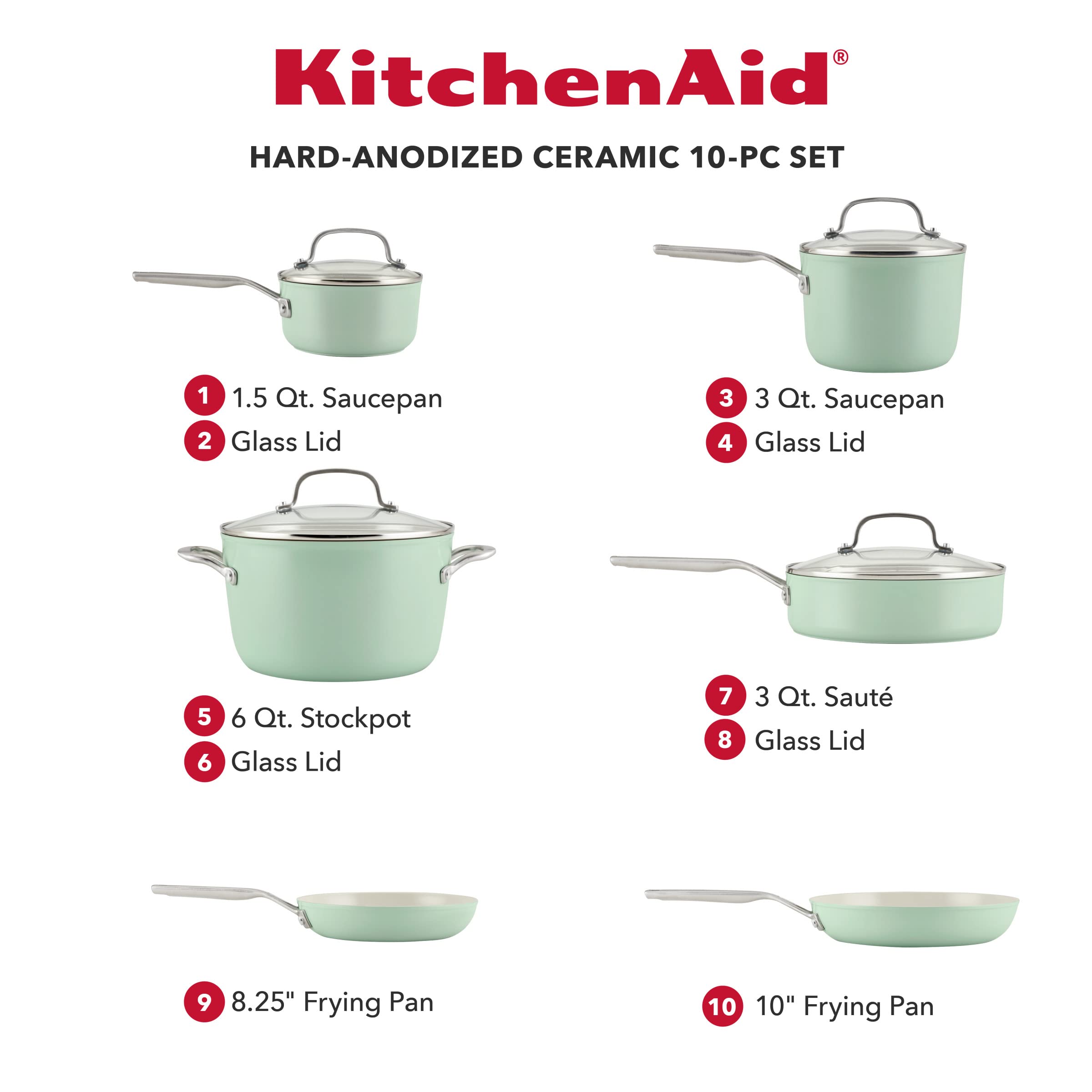 kitchenaid-hard-anodized-ceramic-nonstick-cookware-set-10-piece-pistachio image 2