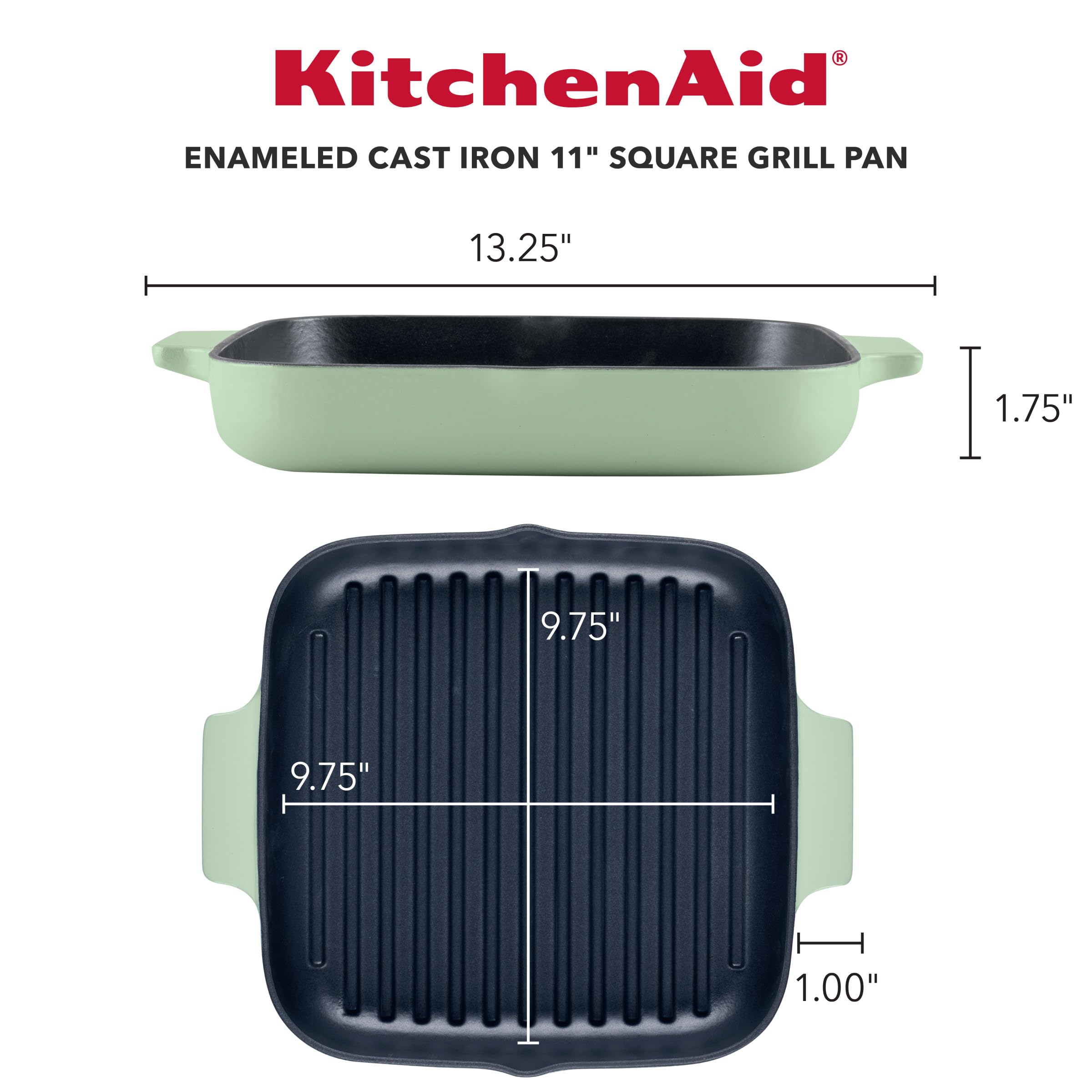 kitchenaid-enameled-cast-iron-square-grill-and-roasting-pan-11-inch-pistachio image 2