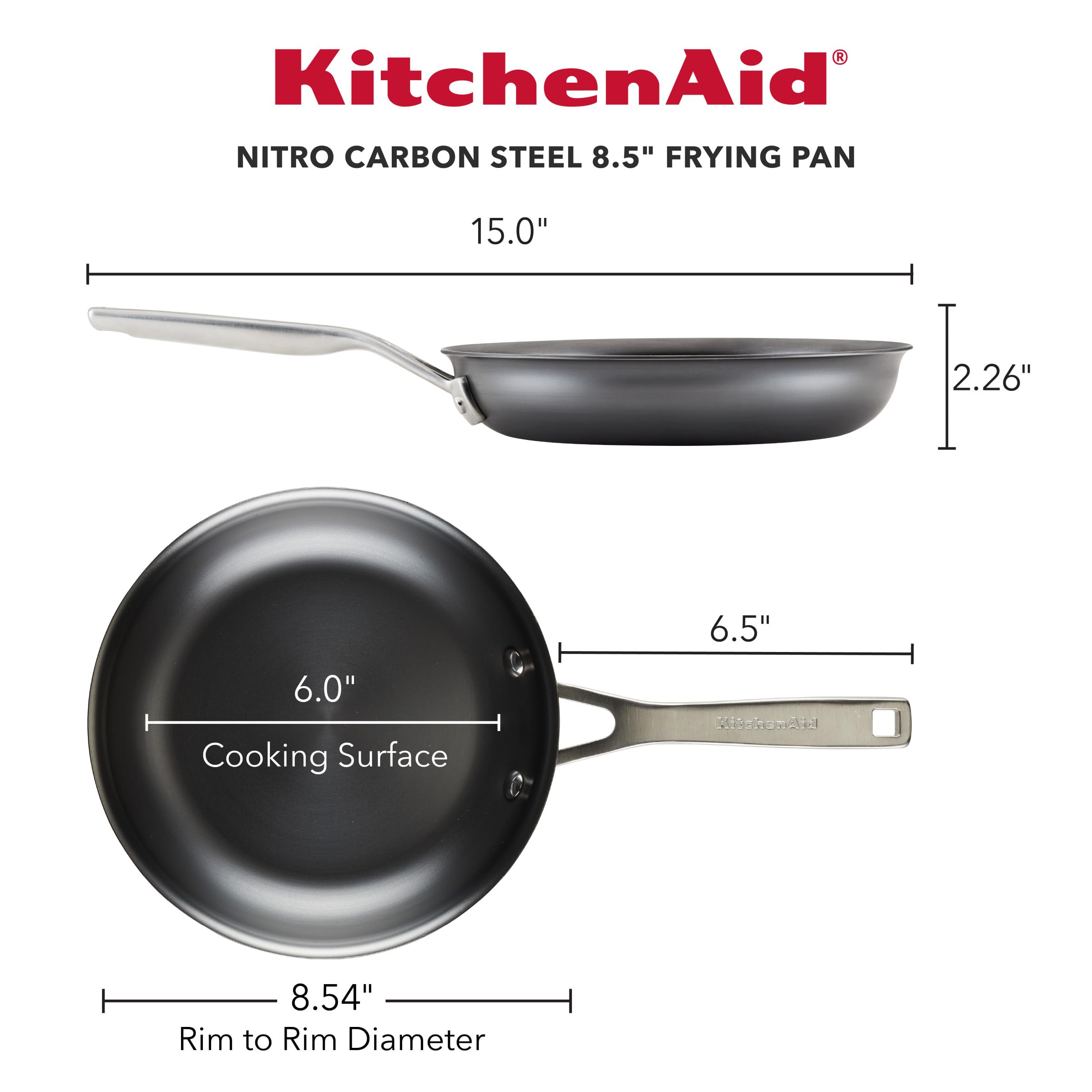 kitchenaid-nitro-carbon-steel-frying-pan-skillet-stainless-handle-8-5-inch-black image 2