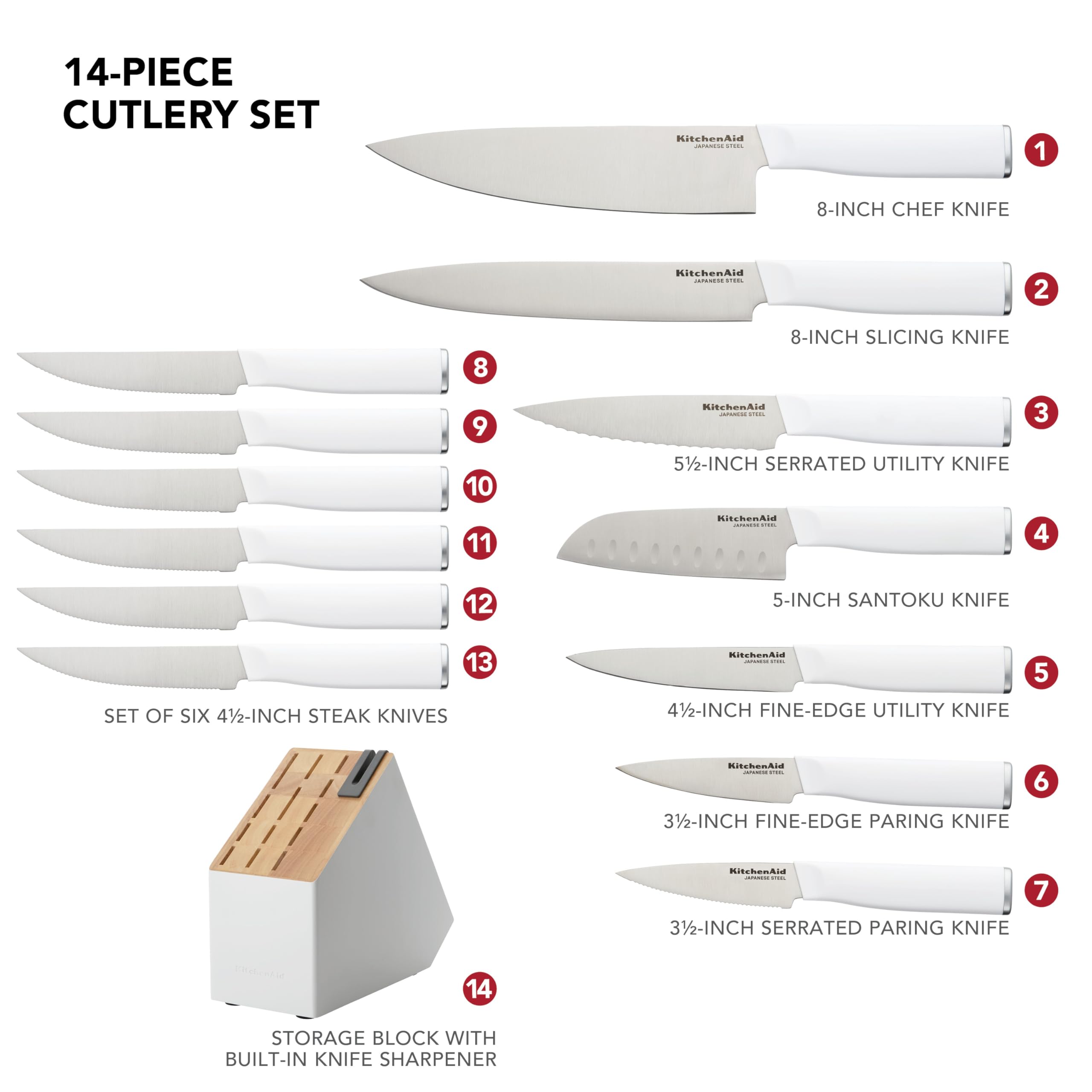 kitchenaid-classic-slim-knife-block-set-with-built-in-sharpener-14-piece-white image 5