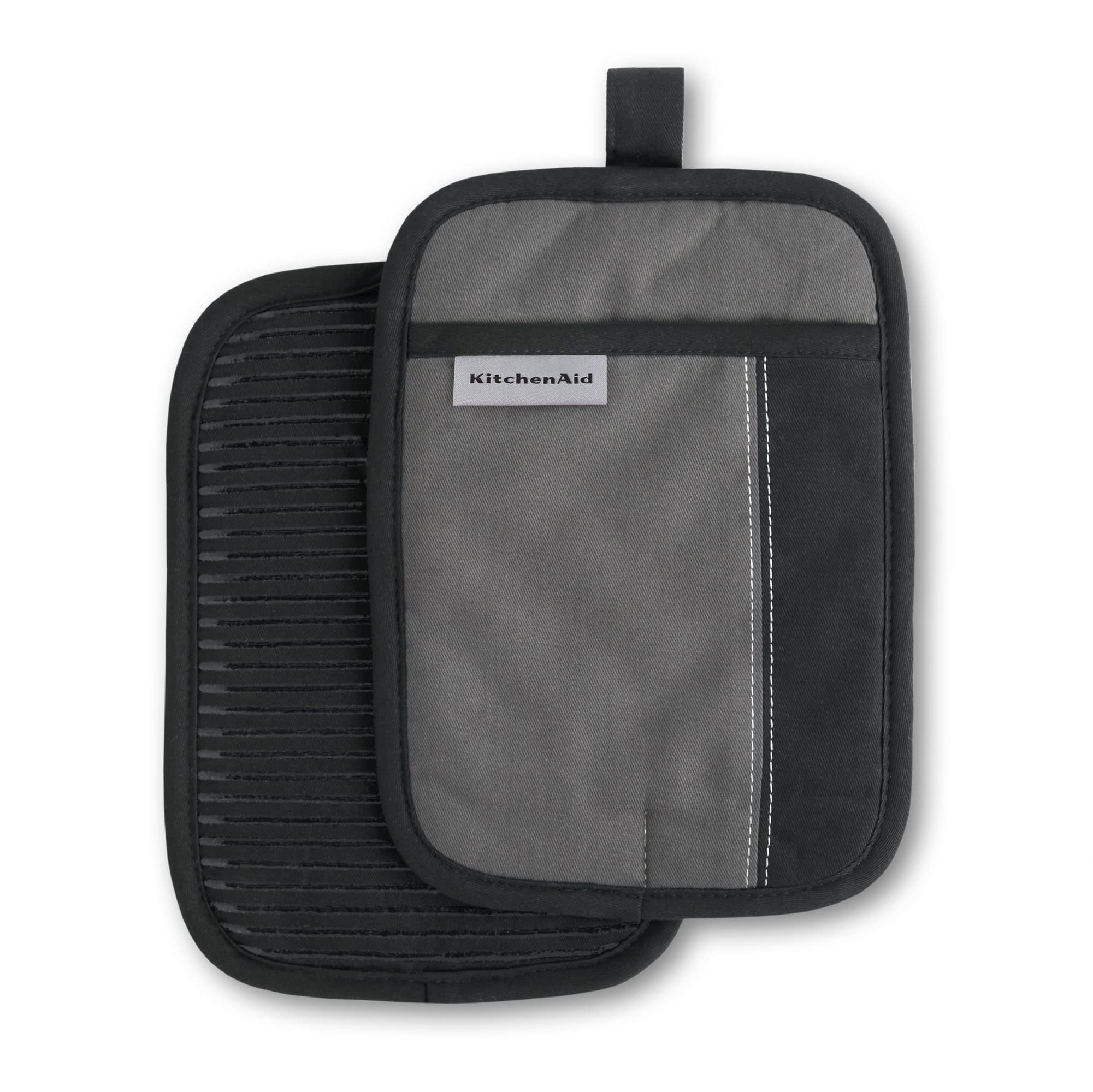kitchenaid-beacon-two-tone-pot-holder-2-pack-contour-silver-matte-black-7-x10 image 1