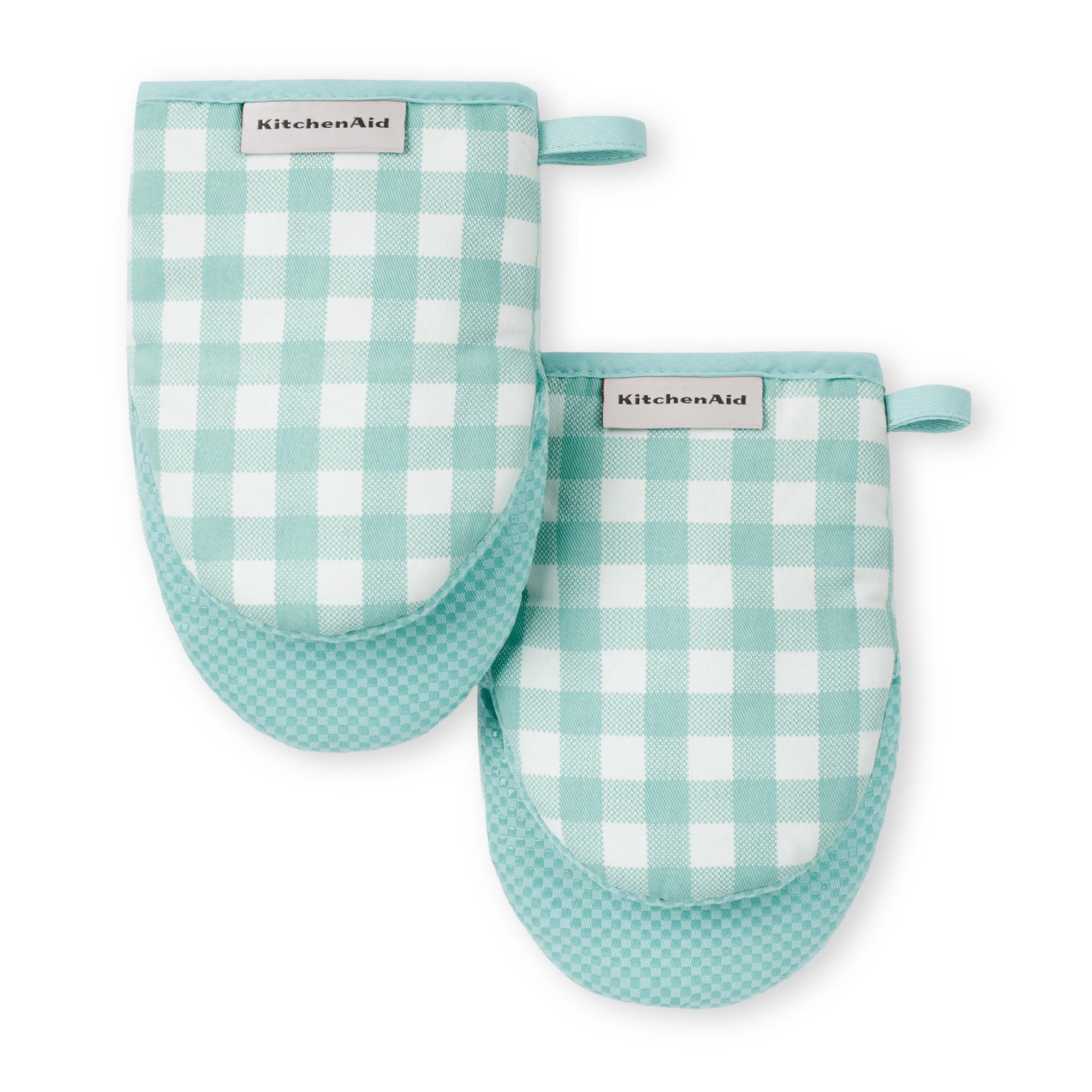 kitchenaid-gingham-mini-oven-mitt-2-pack-set-mineral-water-5-5-x8 image 1