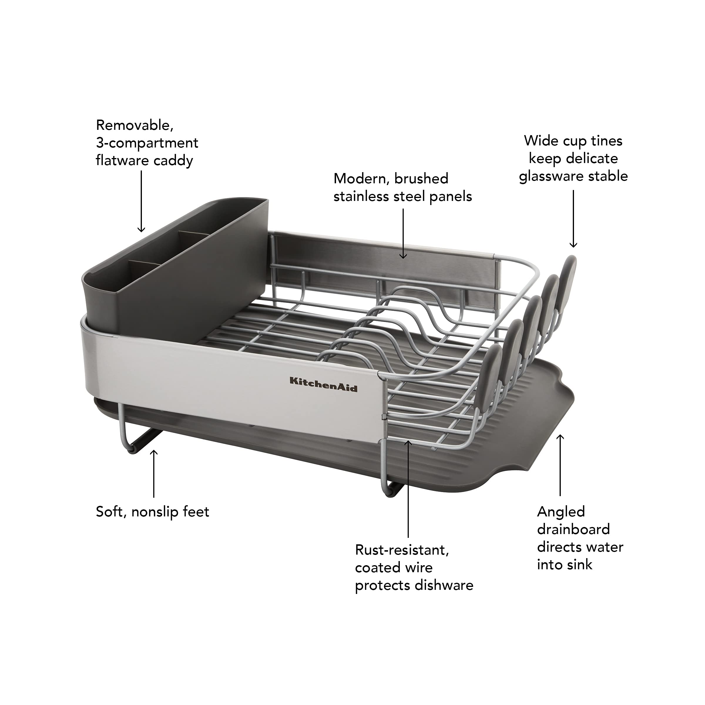 kitchenaid-compact-rust-resistant-dish-rack-with-self-draining-board-16-06-inch- image 6
