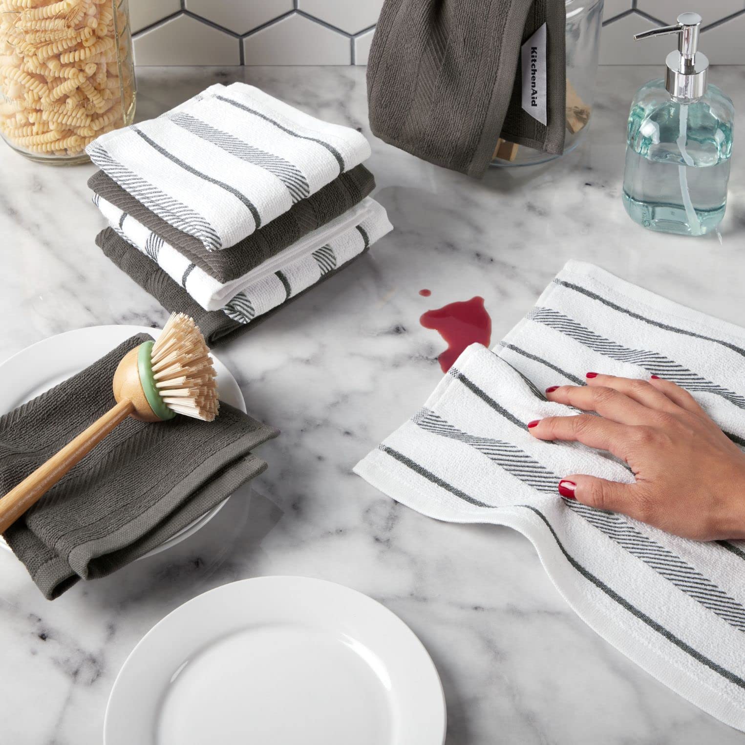 kitchenaid-albany-dishcloth-8-piece-set-charcoal-grey-white-12-x12 image 2