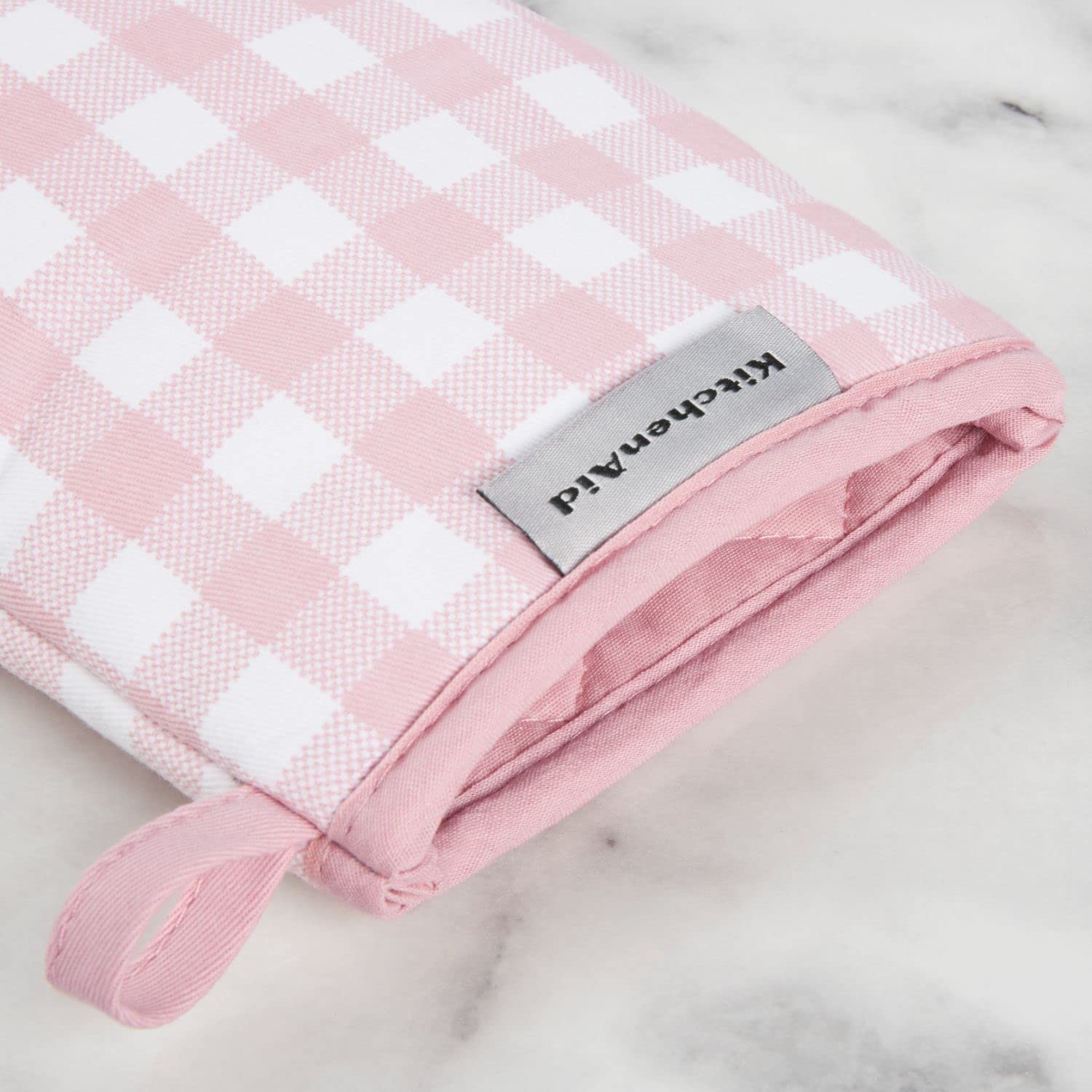 kitchenaid-gingham-mini-oven-mitt-2-pack-set-dried-rose-5-5-x8 image 3