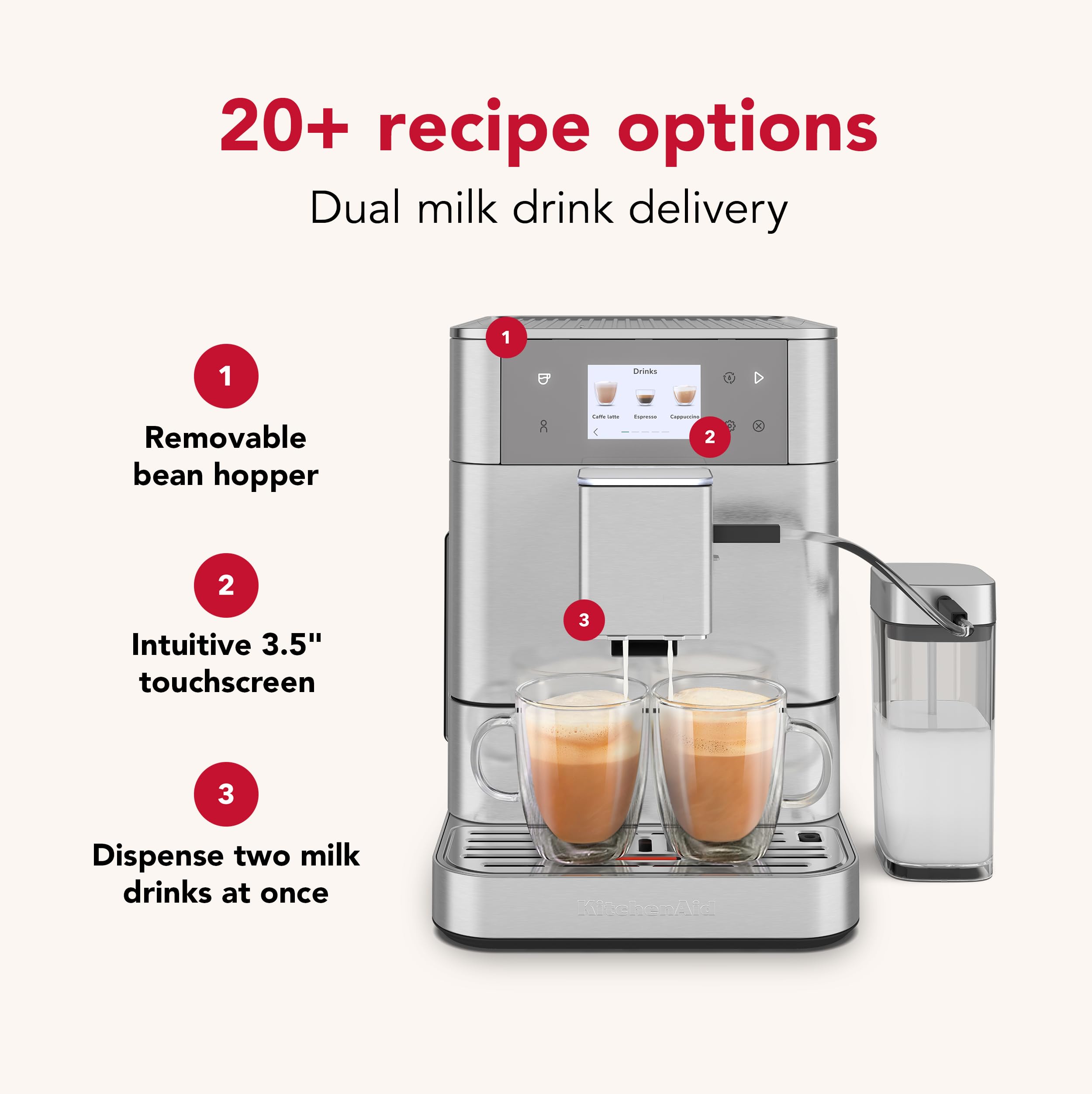 kitchenaid-fully-automatic-espresso-machine-kf7-with-milk-attachment-kes8557sx-s image 3