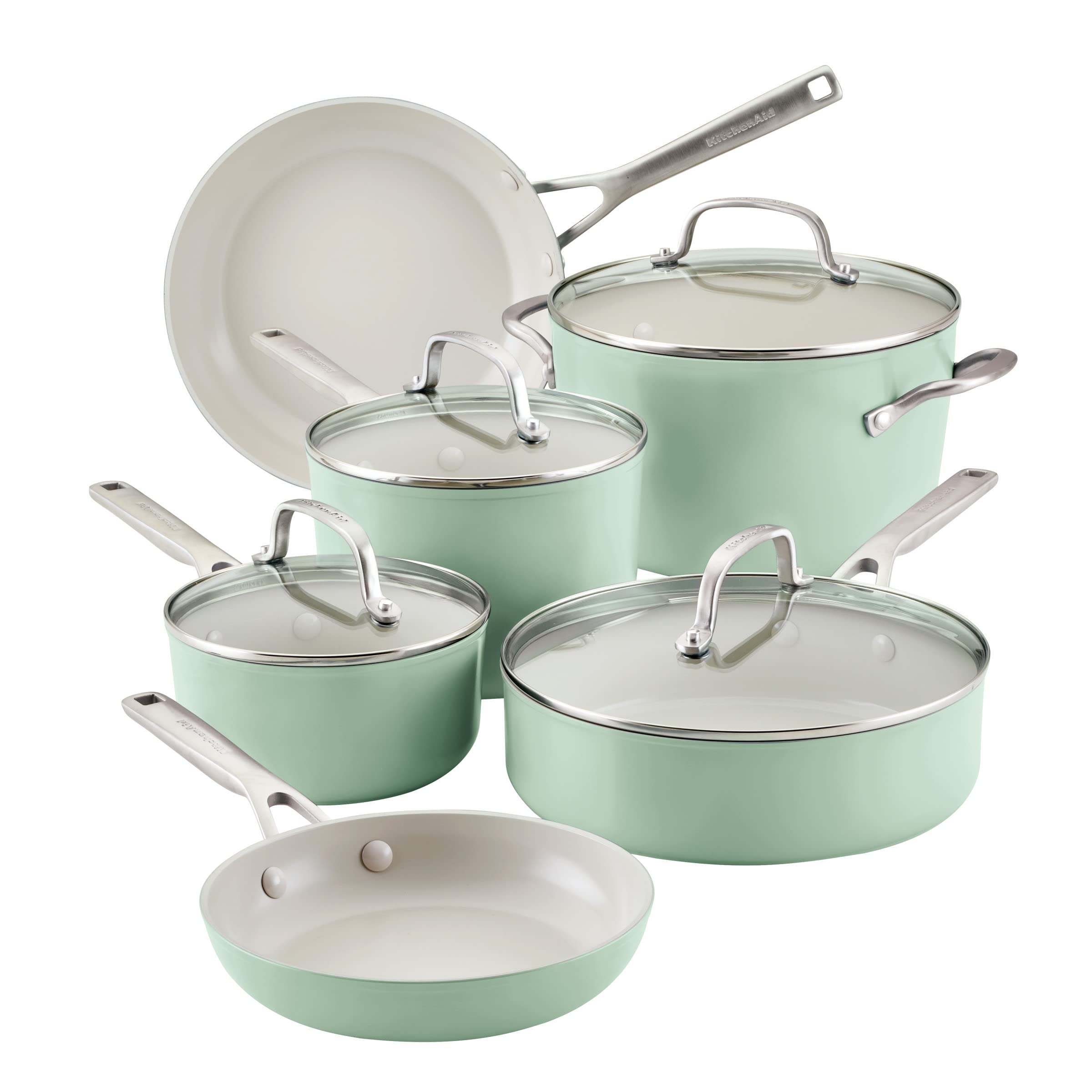 kitchenaid-hard-anodized-ceramic-nonstick-cookware-set-10-piece-pistachio image 1