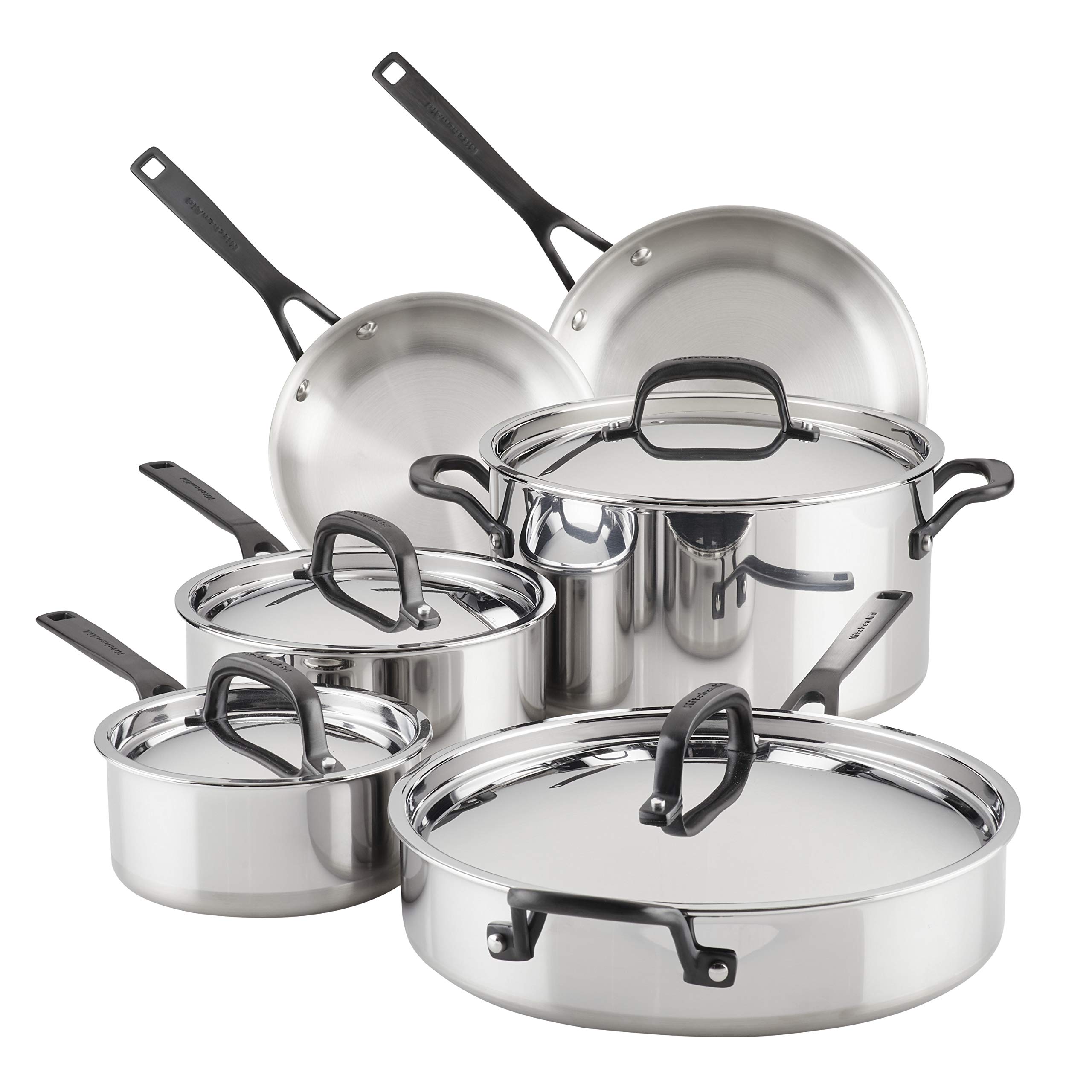 kitchenaid-10-piece-5-ply-clad-stainless-steel-cookware-set-with-induction-compa image 1