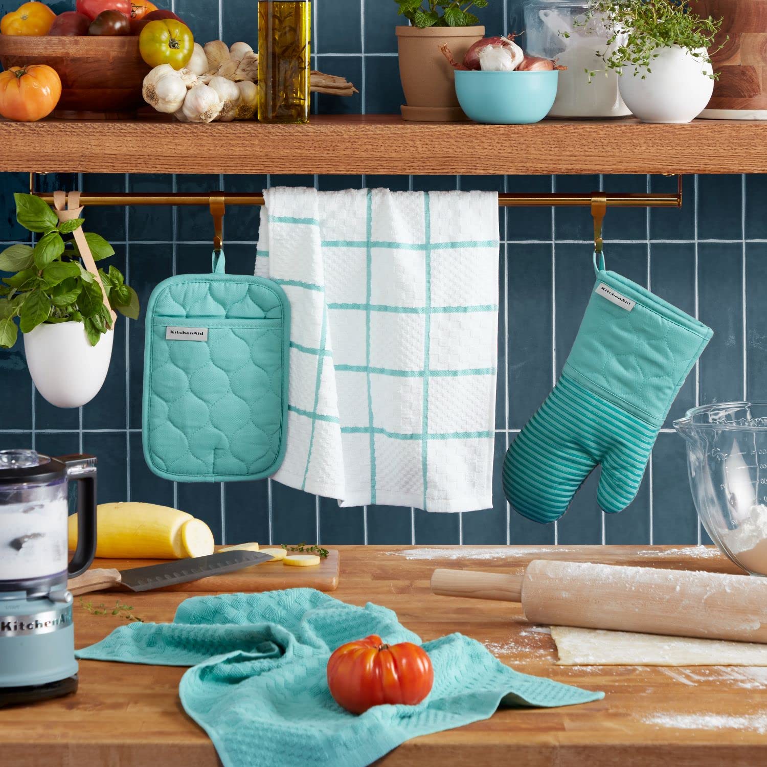 kitchenaid-quilted-cotton-terry-cloth-4-piece-kitchen-set-aqua-sky image 2