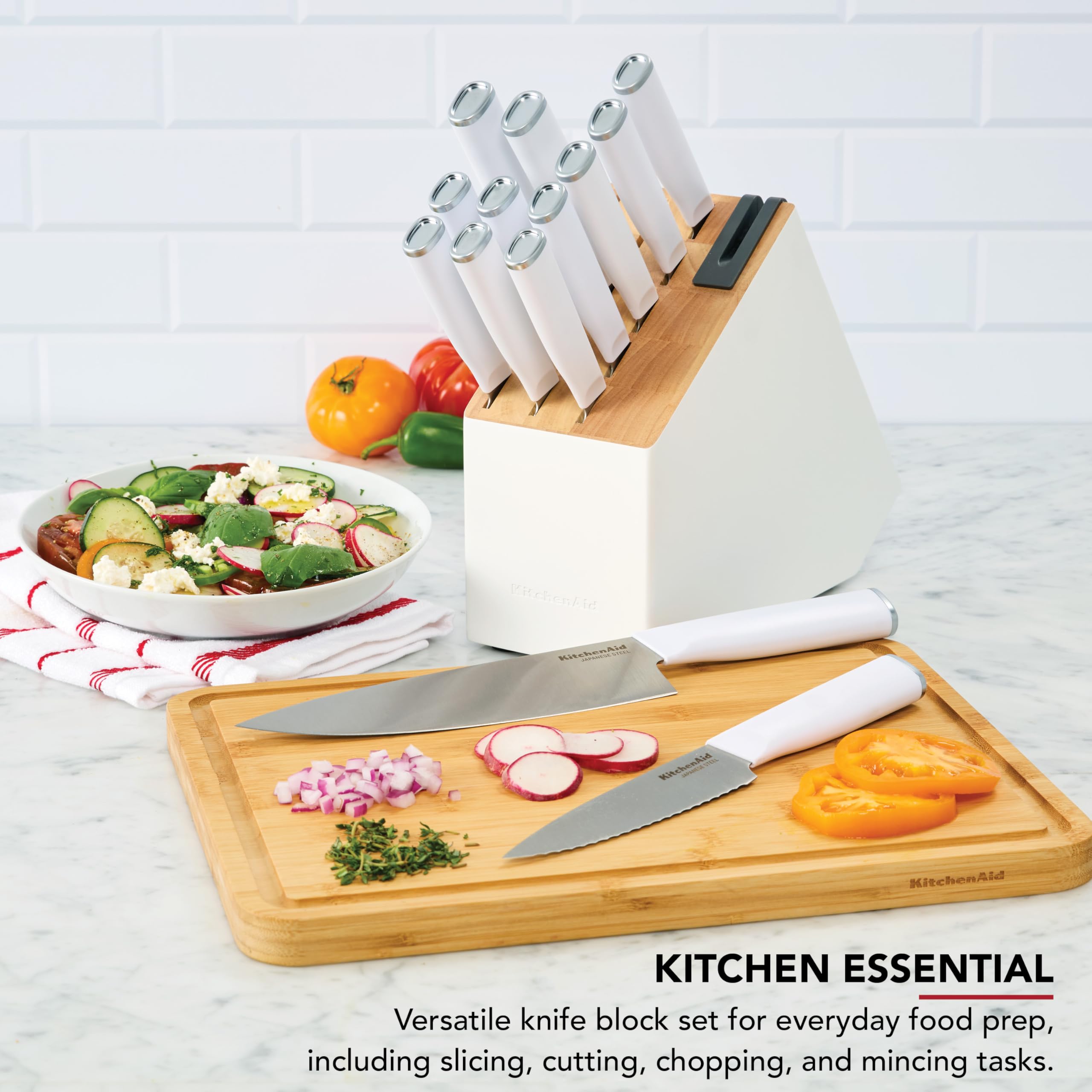 kitchenaid-classic-slim-knife-block-set-with-built-in-sharpener-14-piece-white image 2