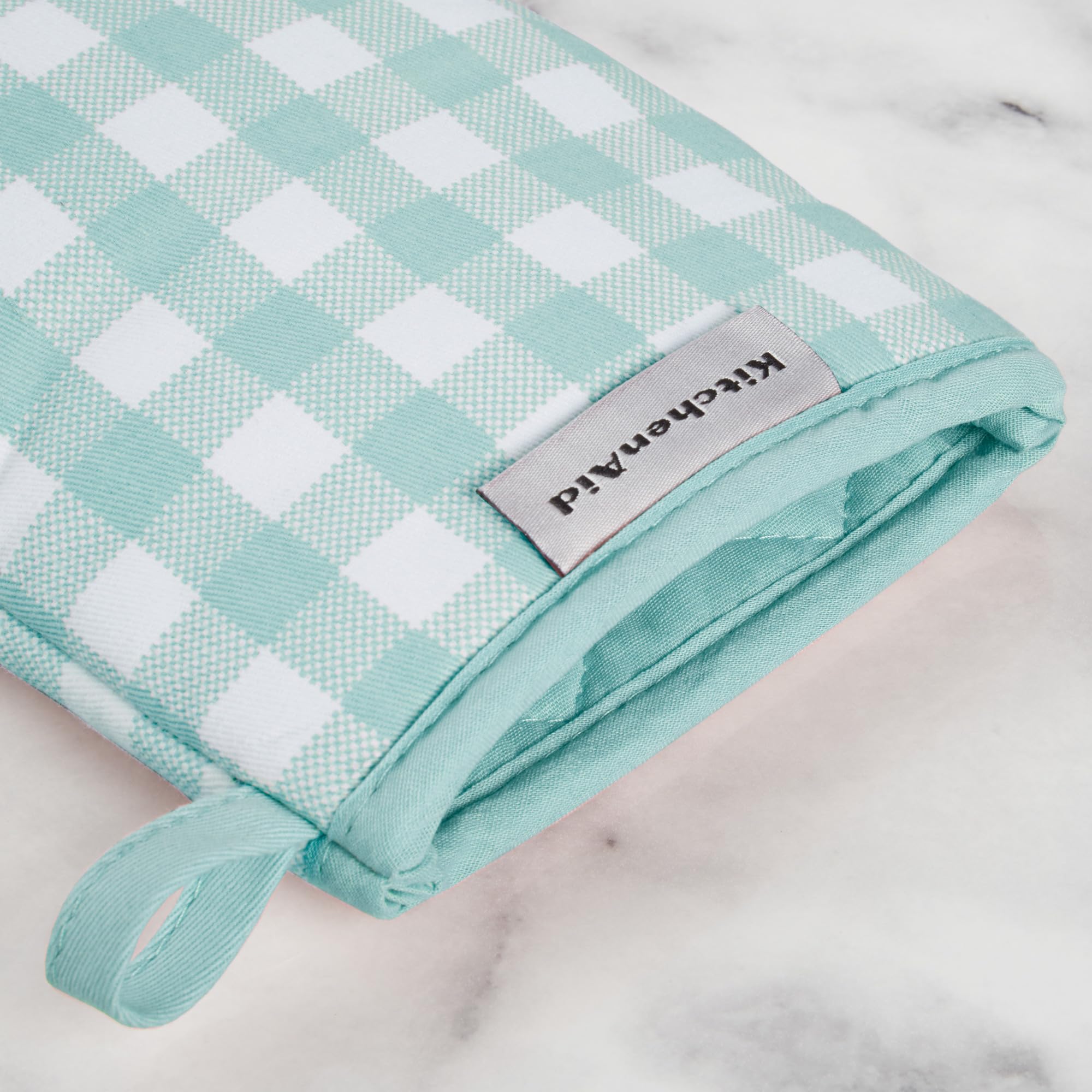 kitchenaid-gingham-mini-oven-mitt-2-pack-set-mineral-water-5-5-x8 image 4