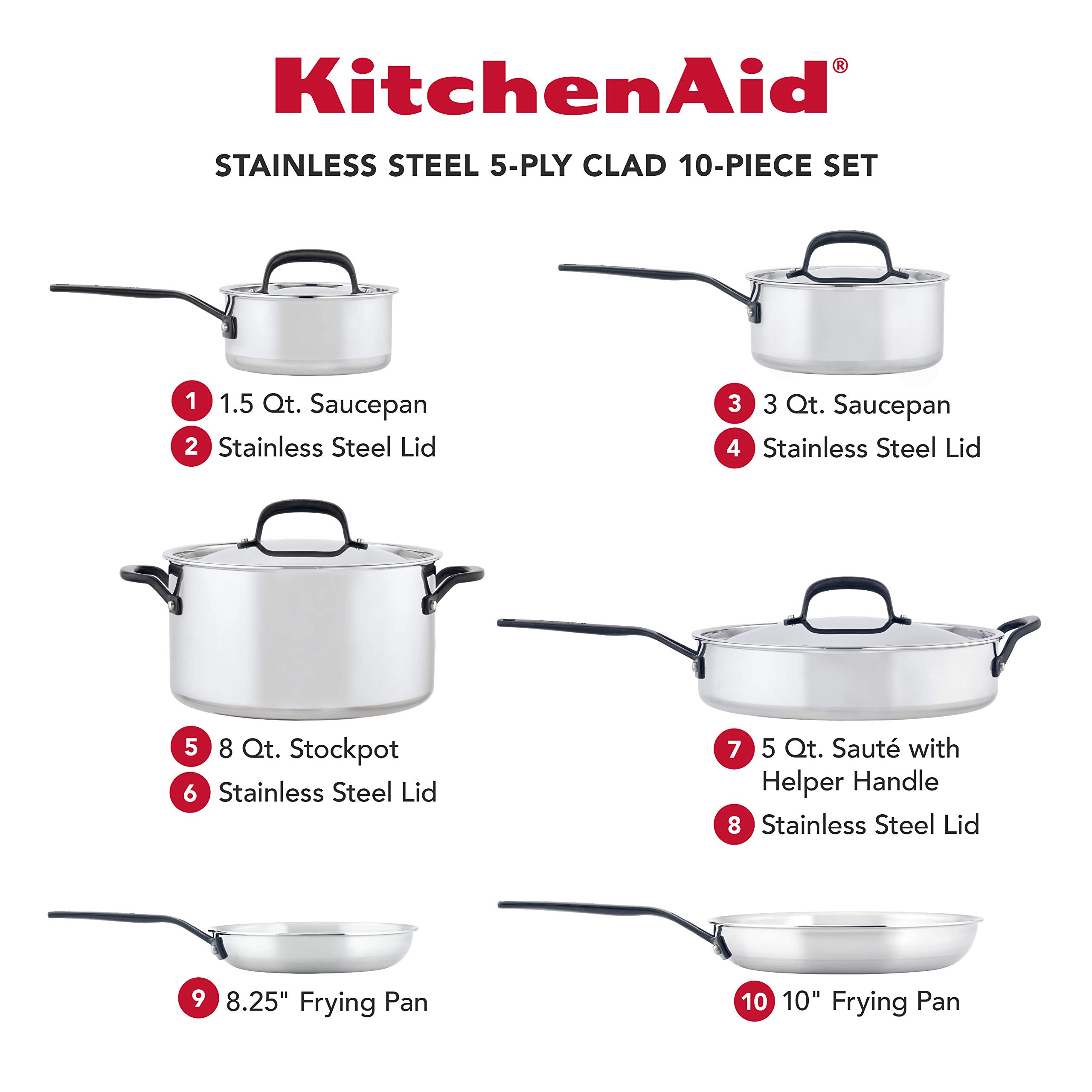 kitchenaid-10-piece-5-ply-clad-stainless-steel-cookware-set-with-induction-compa image 2