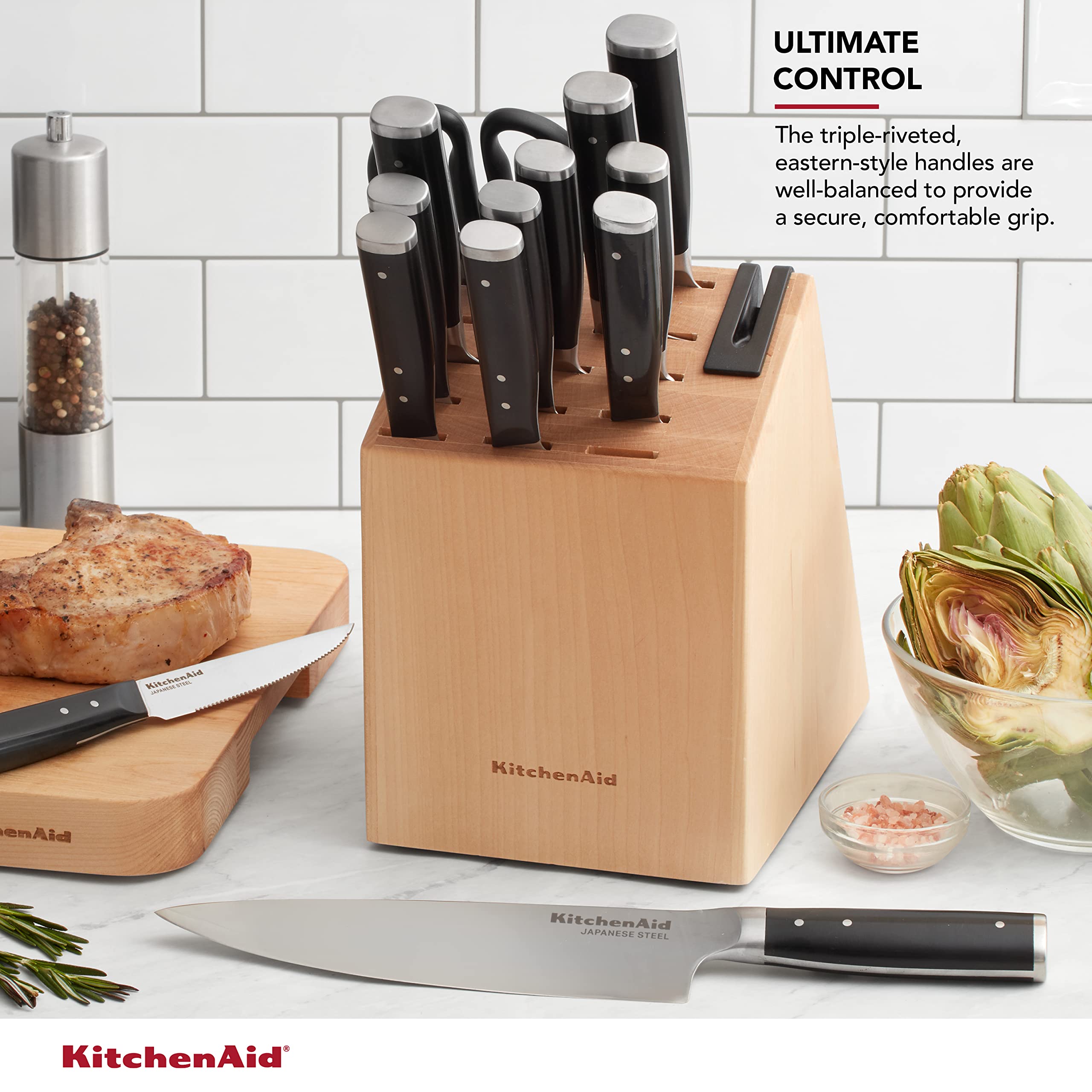 kitchenaid-gourmet-forged-14-piece-knife-block-set-birchwood-with-sharpener image 3