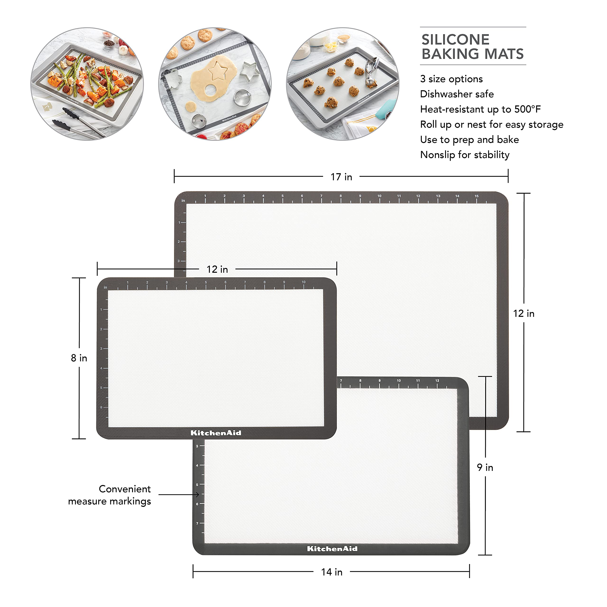 kitchenaid-silicone-medium-baking-mat-9x14-inch-gray-nonstick-heat-resistant-to- image 3