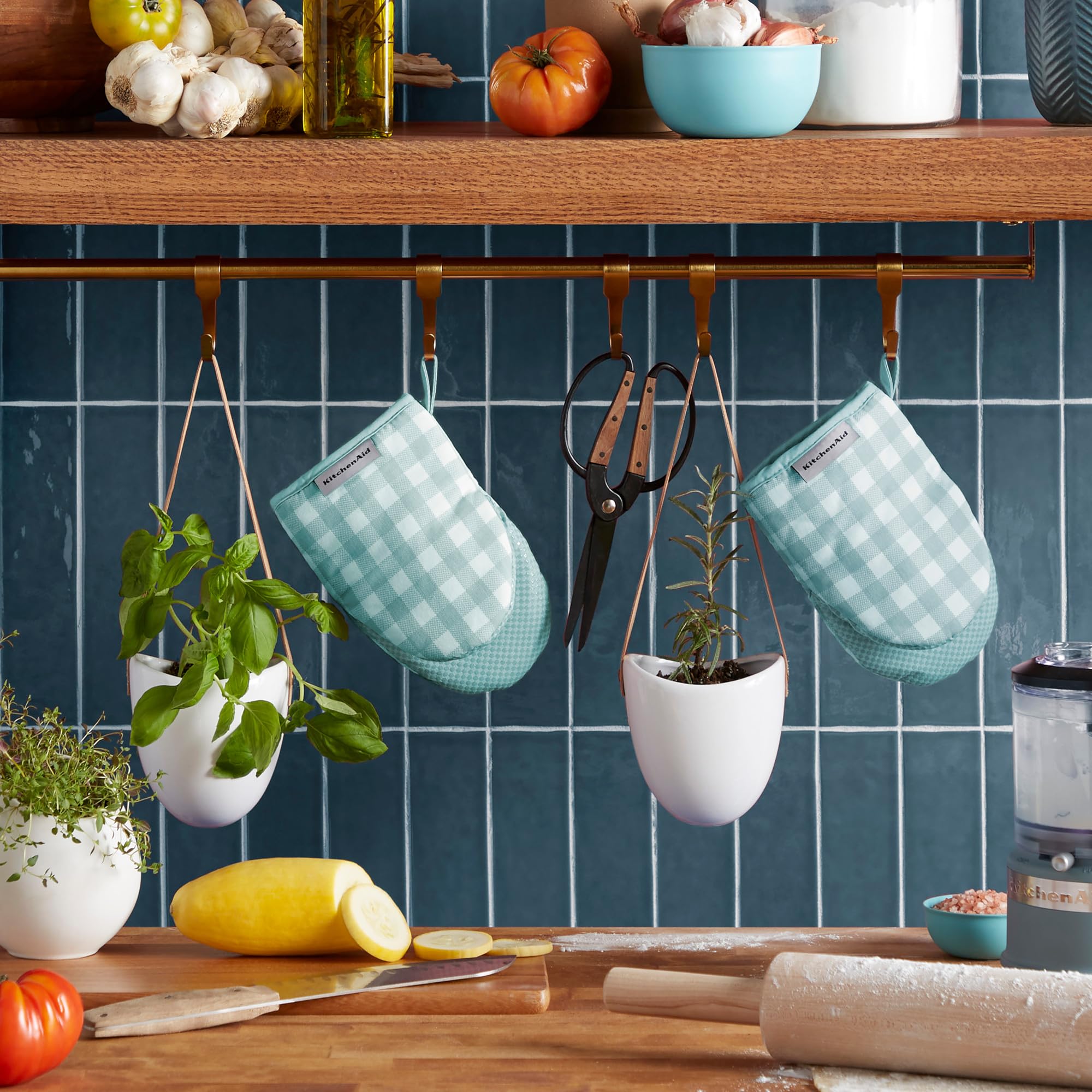 kitchenaid-gingham-mini-oven-mitt-2-pack-set-mineral-water-5-5-x8 image 2