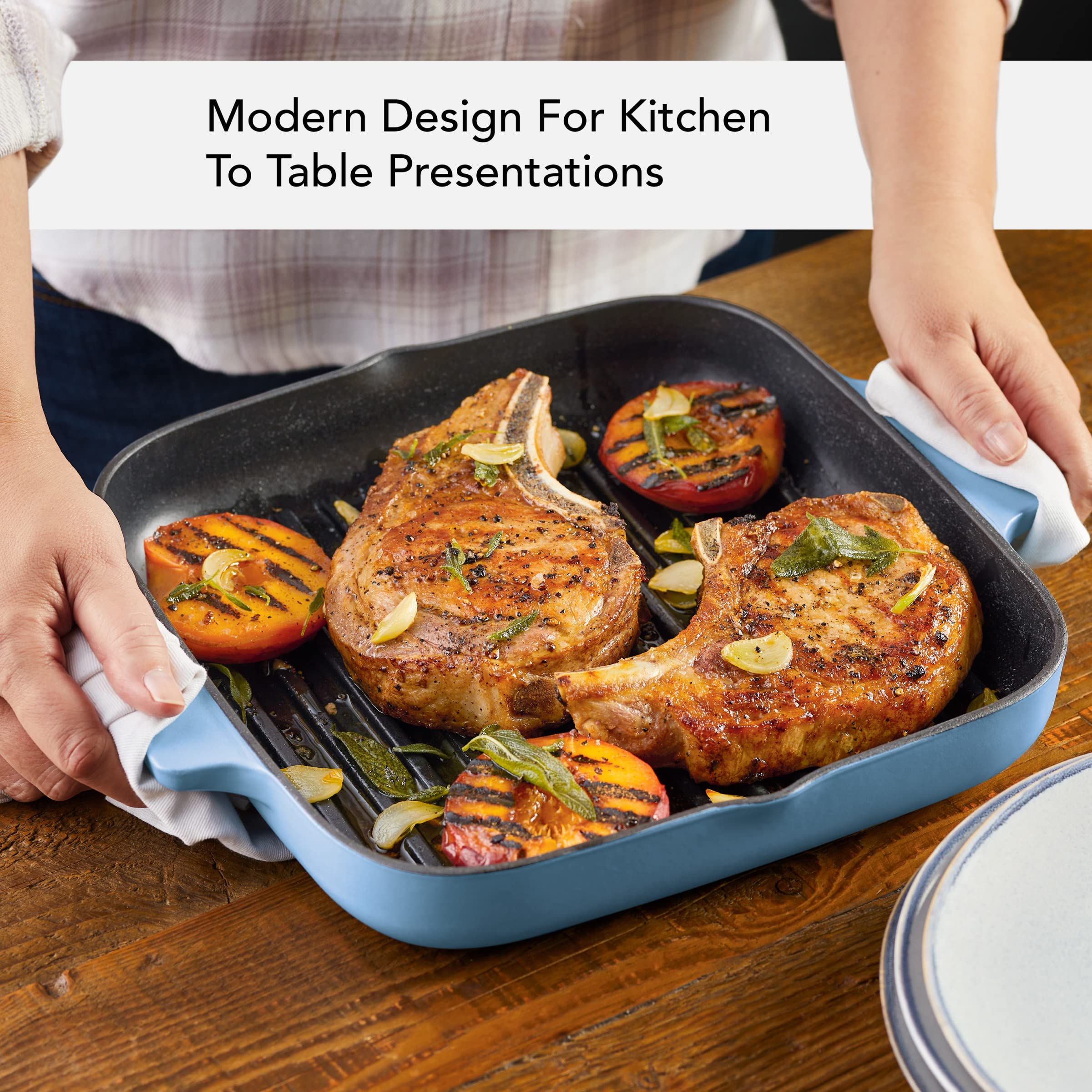 kitchenaid-enameled-cast-iron-square-grill-and-roasting-pan-11-inch-blue-velvet image 6