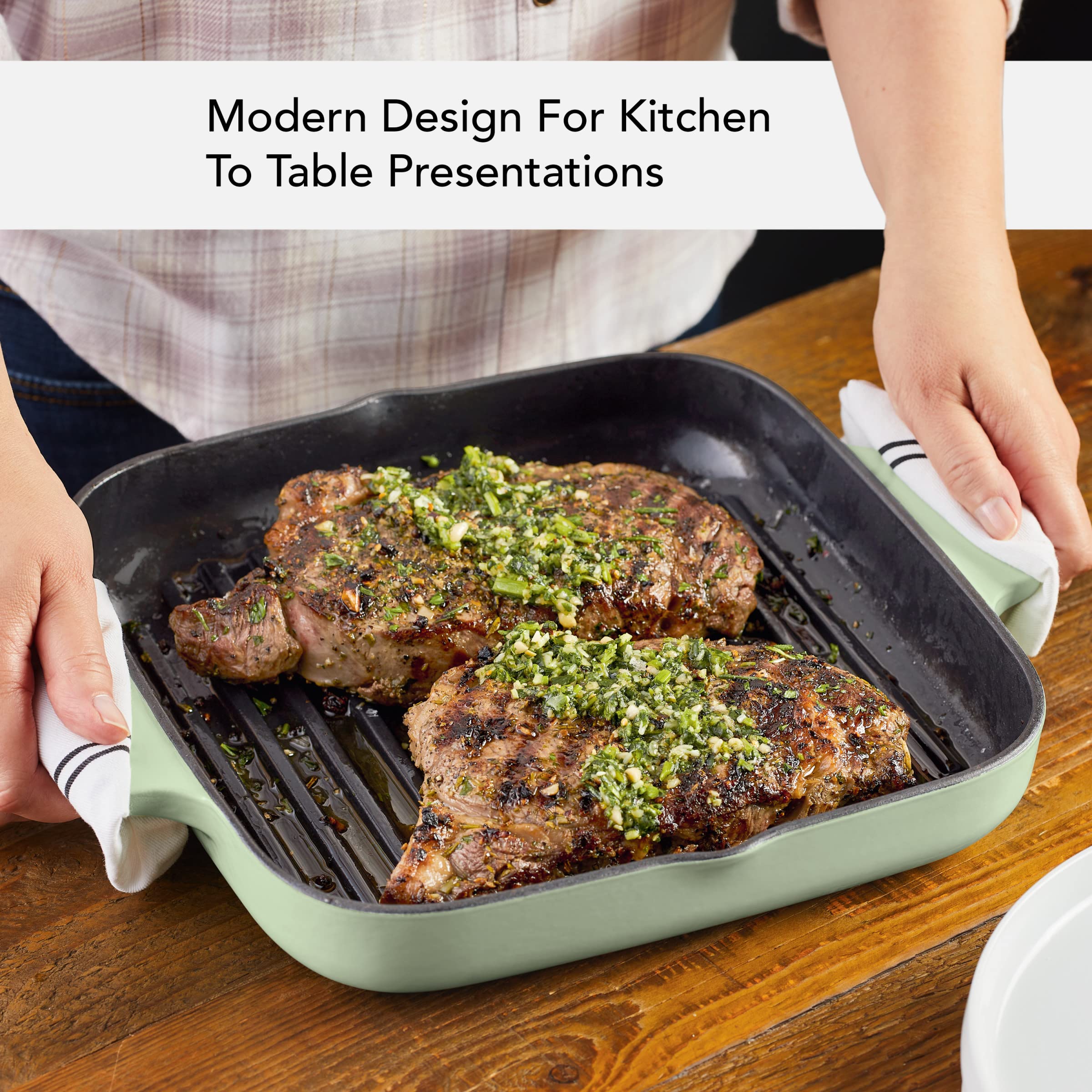 kitchenaid-enameled-cast-iron-square-grill-and-roasting-pan-11-inch-pistachio image 6